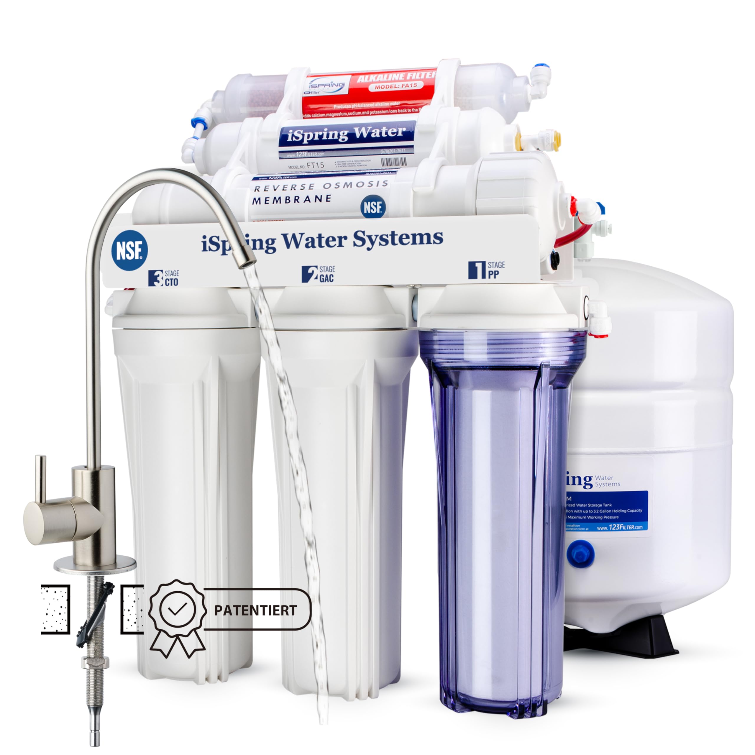 iSpring RCC7AK 6 Stufiges Umkehrosmose Trinkwasser Filtersystem, 75GPD mit Alkalien & Mineralien Filter, NSF-zertifiziert, Untertisch Umkehrosmoseanlage für Trinkwasser