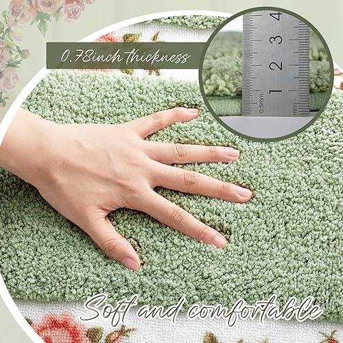 Miniatura 6 de Juego de 3 alfombras de baño con rosas y flores, decoración de habitación, alfombra de baño floral en forma de U, antideslizante, absorbente,