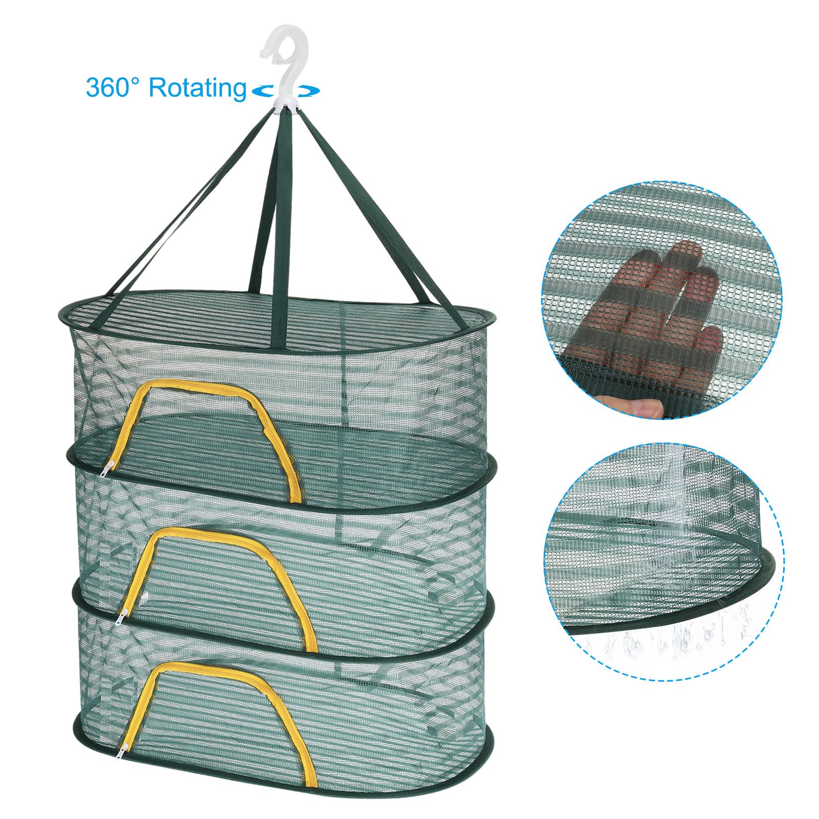 PATIKIL Folded Mesh Clothes Hanging Dryer, 3 Layers Sweater Drying Rack, 70cmx50cm, Green - Image 3