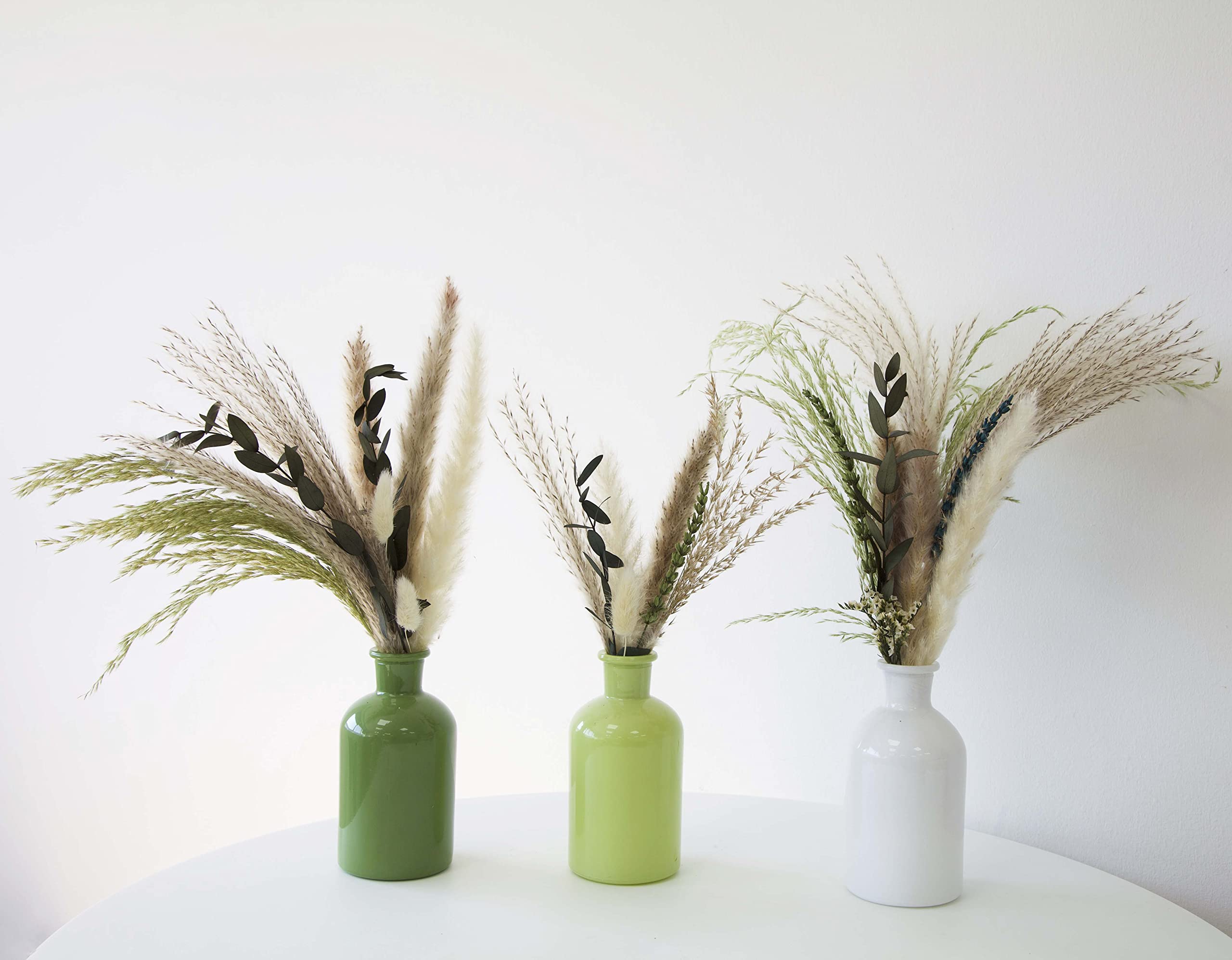 Decor Essentials Green/White Riga Vases Set Of 3 Plain Apothecary Bottle Plain Single Stem Bud Vases For Dried Flowers ()