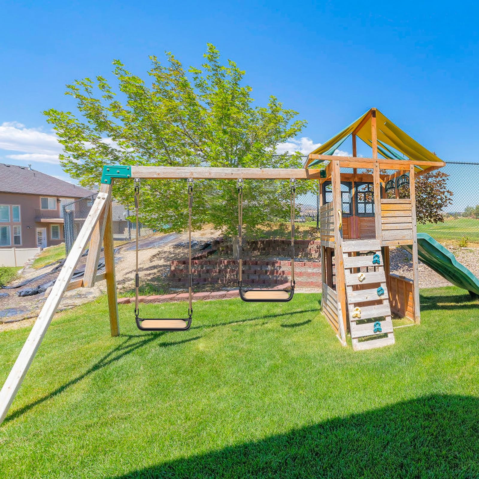 SELEWARE Siège de balançoire, balançoire d'arbre en Bois pour Enfants et Adultes, balançoire en Corde réglable pour Jardin, intérieur, extérieur, Cour, Aire de Jeux, capacité de 226,8 kg, 43,2 x 18,3