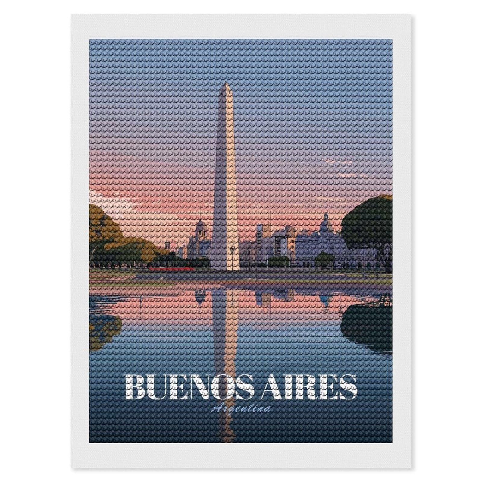 Junmoney Buenos Aires Obelisk at Sunset 5D Diamond Painting Kit 12"x16", Relaxing DIY, Mindful Craft Project, Full Kit Included, Thoughtful Present