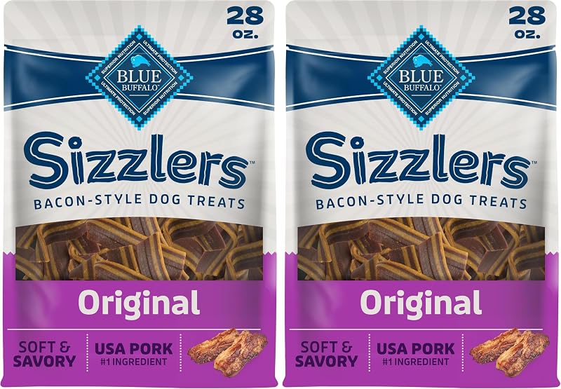 Petisco para Cães Blue Buffalo Sizzlers com Carne Suína dos EUA, Sabor Original, Pacote com 2 Sacos de 794 g
