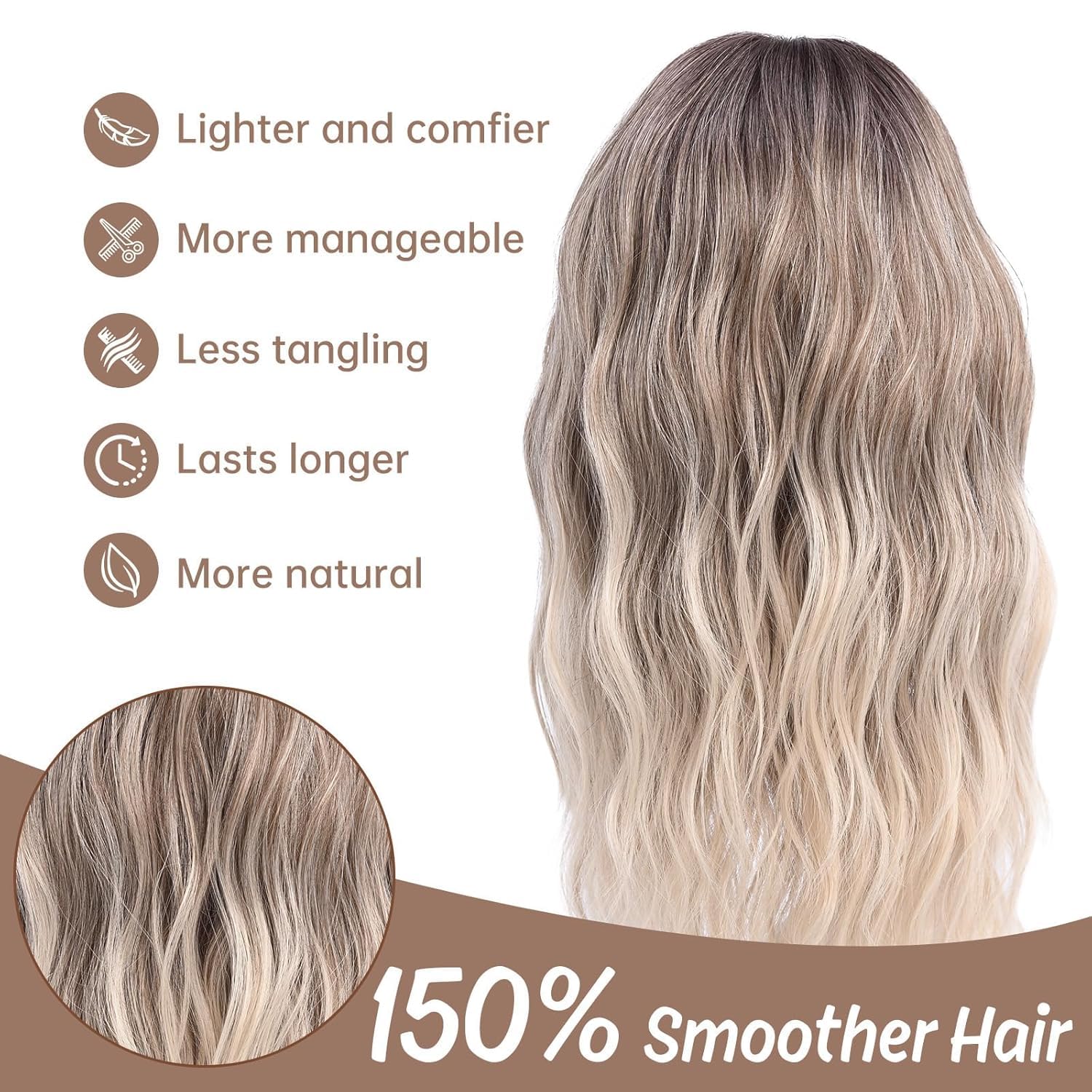 YaissmyLu Medium Length Ombre Blonde Ash Wavy Wigs for Women 18 Inch Middle Part Wavy Blond Wig Natural Looking Dirty Blonde Synthetic Heat Resistant Fiber Dark Roots Wig for Daily Party Use (18 inch) - Image 4