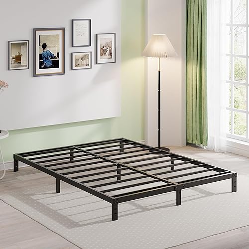 Miniatura 8 de EMODA Marco de cama Queen no necesita somier, plataforma de metal resistente de 10 pulgadas, marco de cama tamaño Queen con listones de robo, fácil