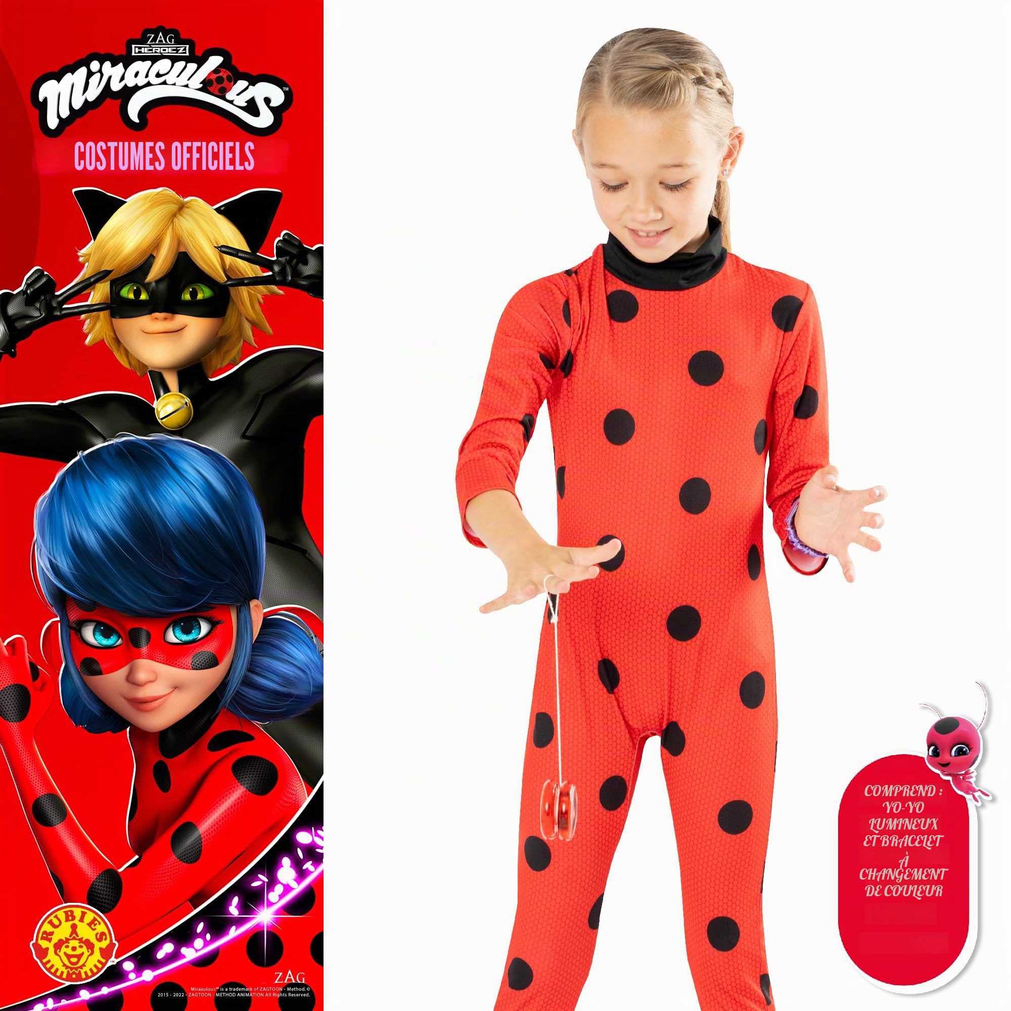 Rubies Ensemble d'accessoires Ladybug pour Filles, Yo-yo avec lumière et Bracelet, Officiel Miraculous Ladybug pour Carnaval, Halloween, Anniversaire, Cadeaux