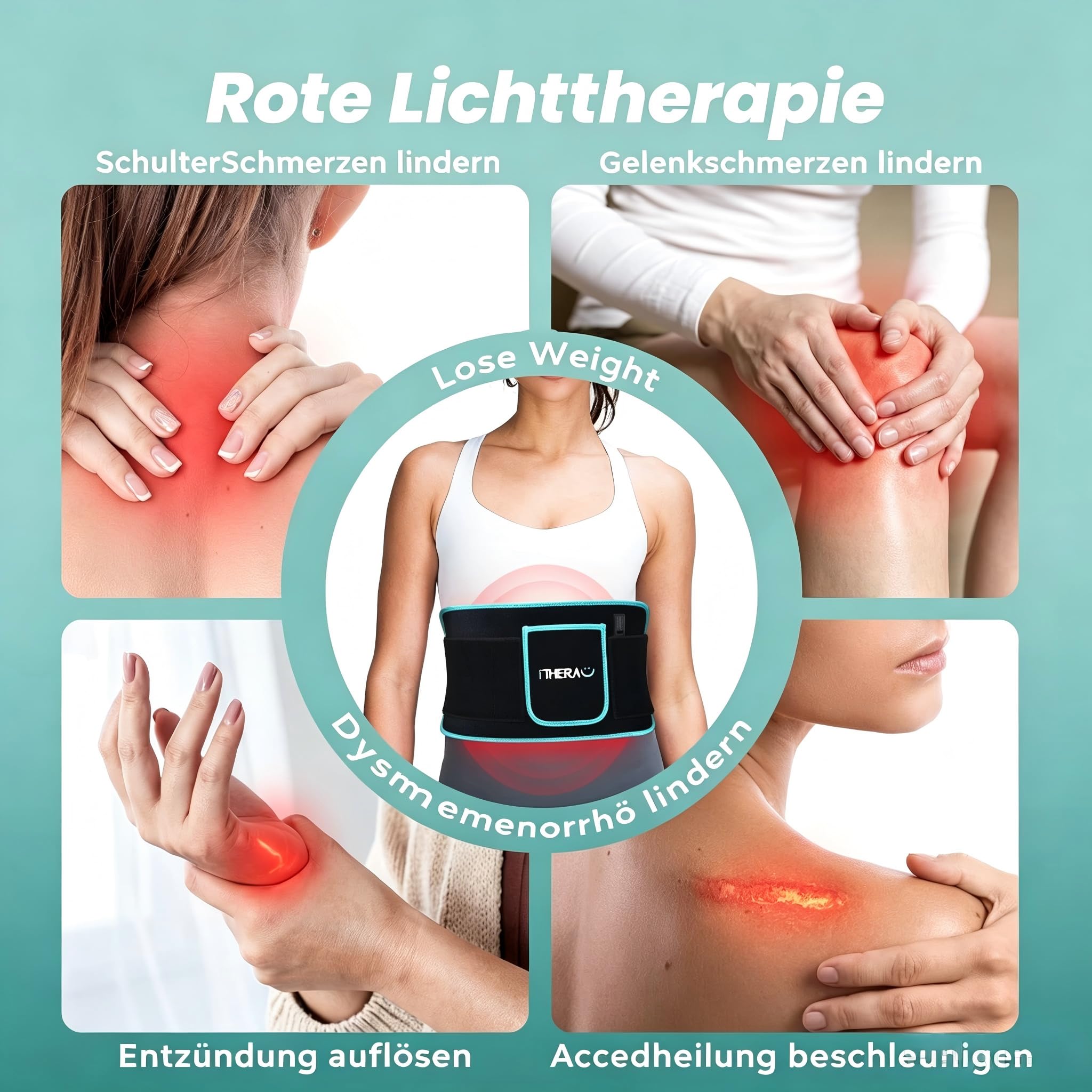 Thérapie Infrarouge Lumière Rouge Ceinture, I-THERA-U Lampe Infrarouge Chauffante 660 et 850 nm Appareil de luminothérapie Rouge, Red Light Therapy, Lampe Luminothérapie Soulager les Maux de Dos