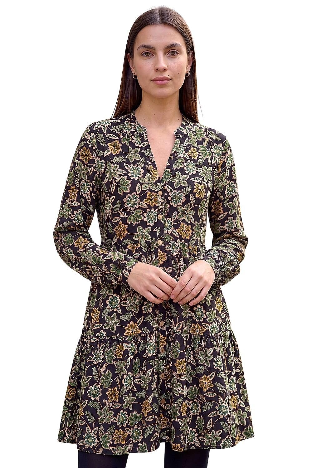 Roman Originals Swing Dress Women UK Ladies Skater Tea Midi A Line Fit & Flare Winter Autumn Casual Smart Cocktail Party Going Out Work Buttons