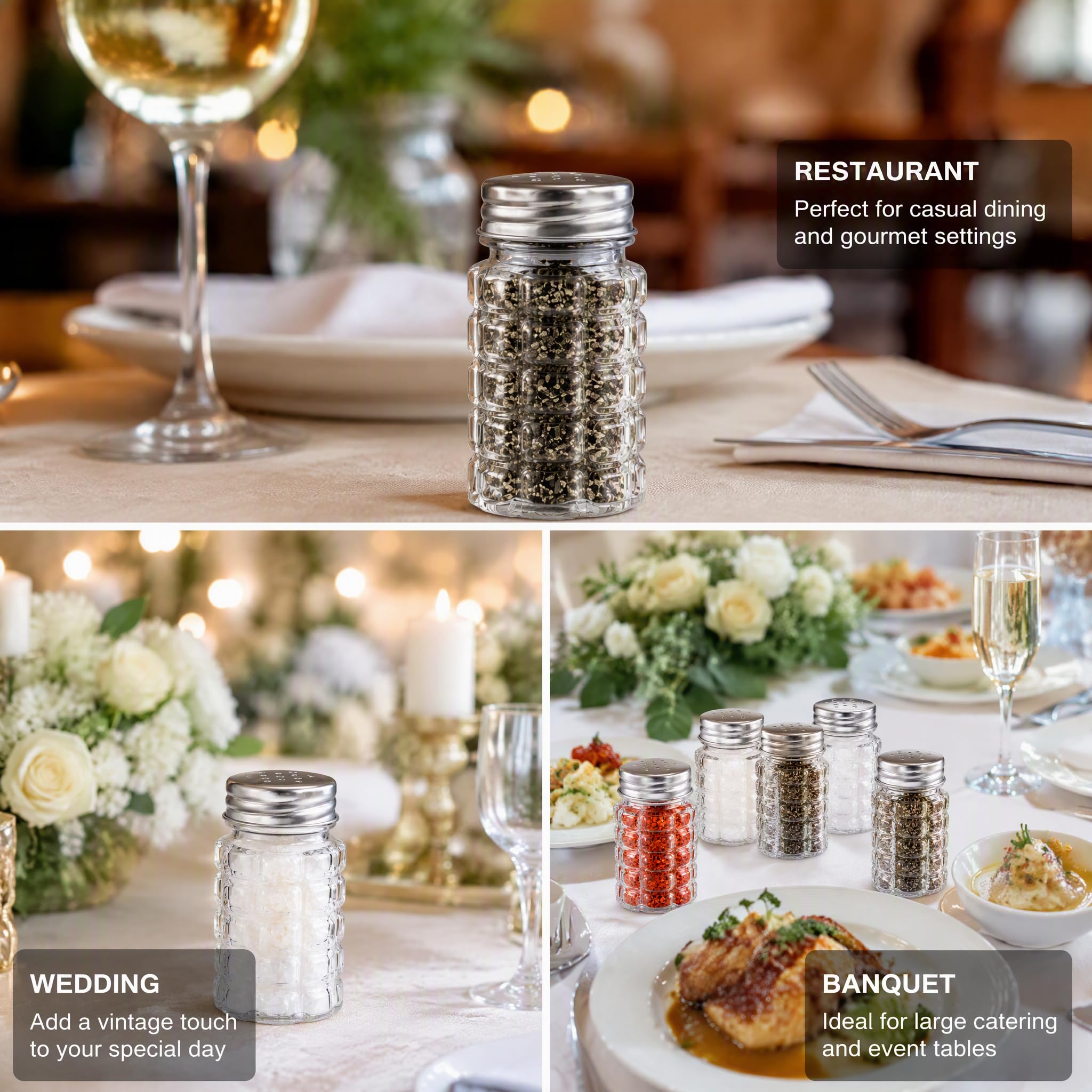Jucoan 16 Glass Salz- und Pfefferstreuer-Set, Retro-Stil, klares Glas, Salzstreuer mit Edelstahl-Deckeln, für Küche, Tisch, Restaurant