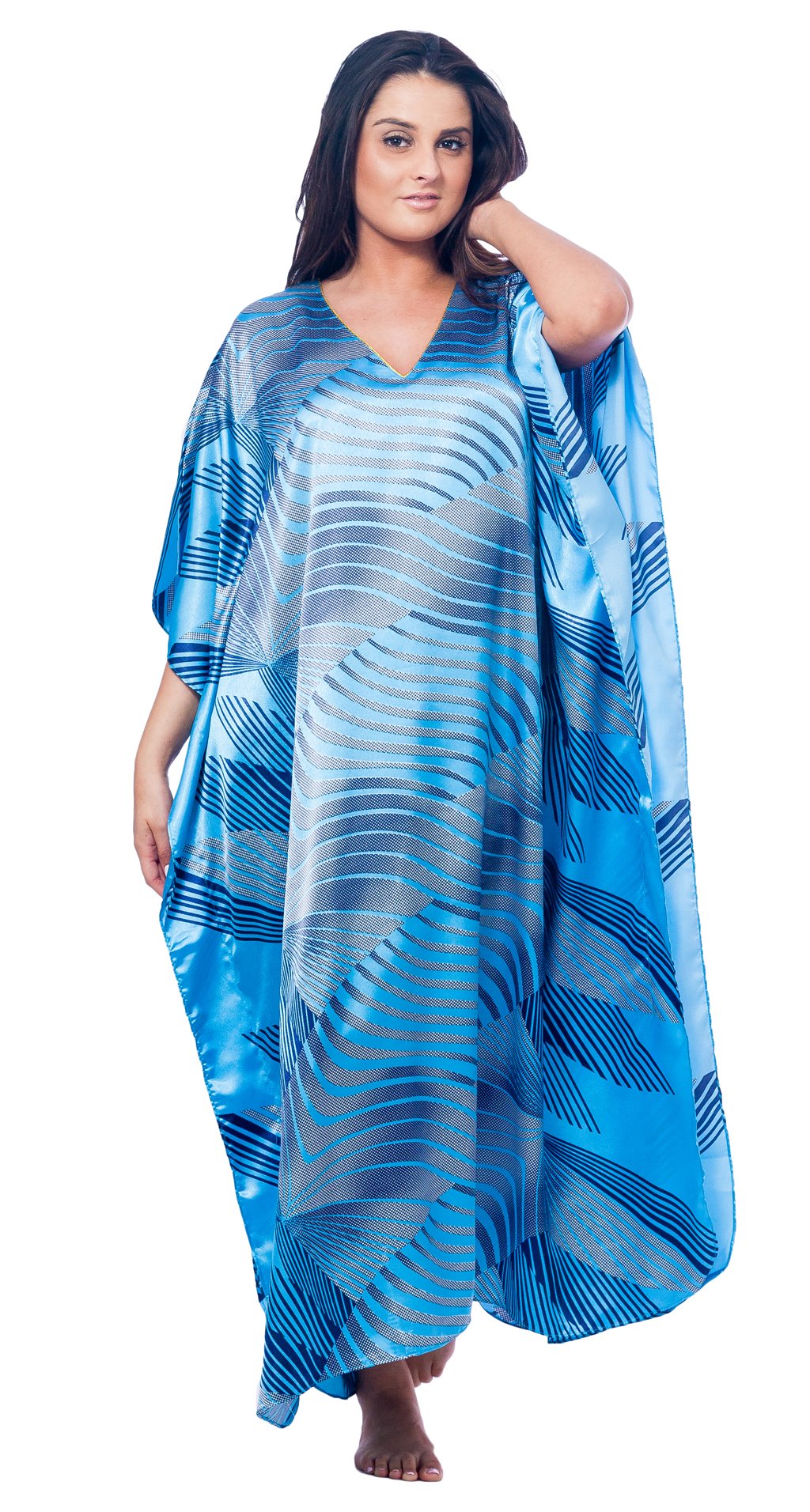 Up2date Fashion Women Satin Caftan/Kaftan in Polar Vortex Print, One Size Muumu, Style Caf-83C2
