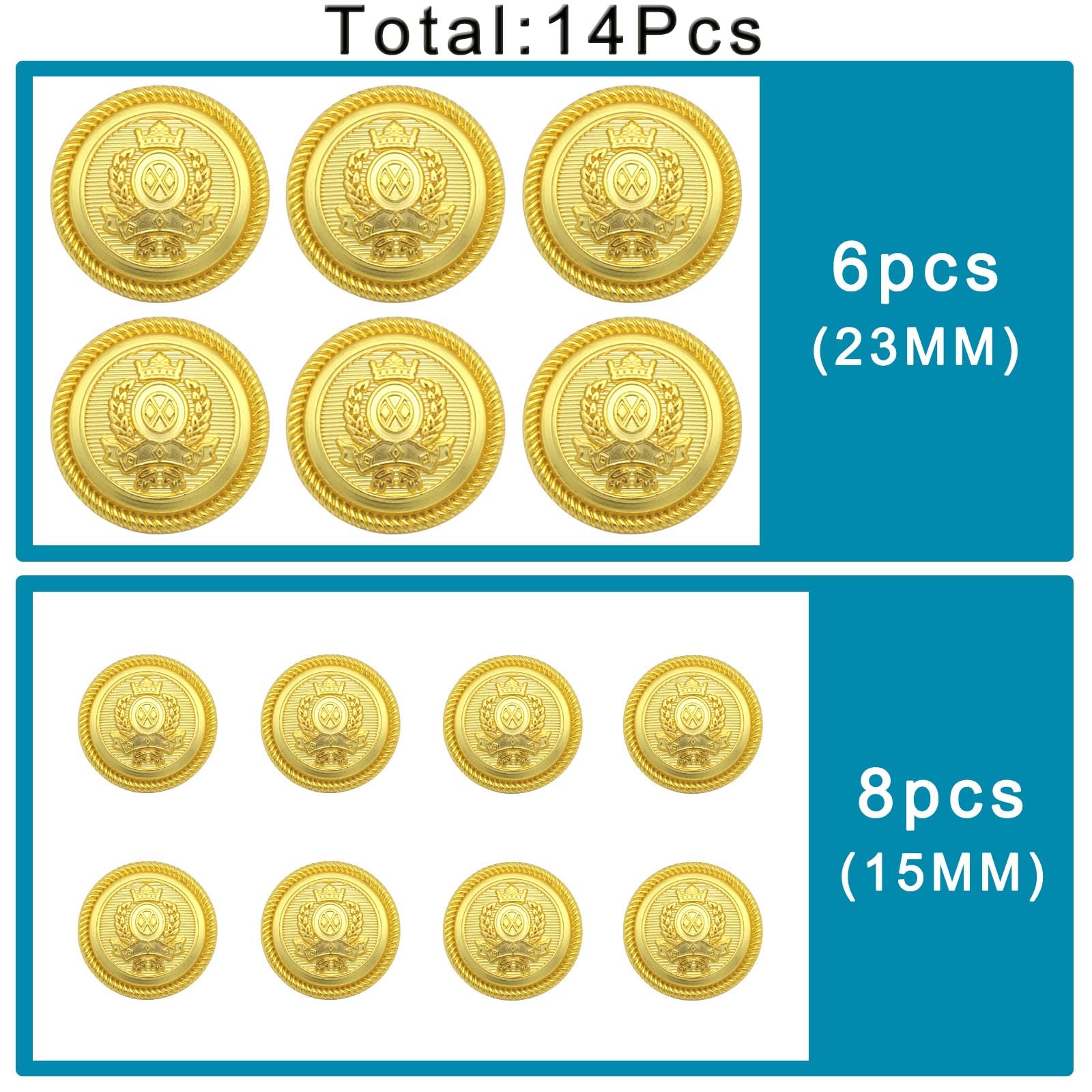 Flying Horse66 14 Pcs Gold Blazer Buttons, Metal Blazer Buttons for Suits Coat Uniform Jacket 15mm 23mm - Image 4