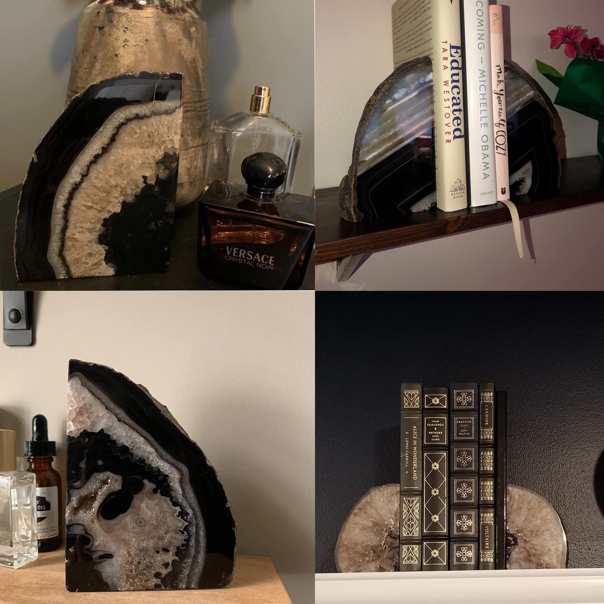 グリーンアゲート/ブックエンド 重い本のための金縁のグリーンアゲートブックエンド：クリスタル