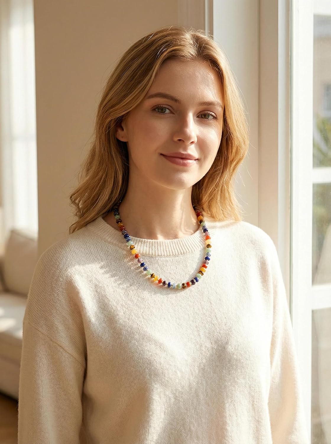 CrystalTears Beaded Gemstone Necklace for Women, Womens Colorful Boho Stone Bead Choker Necklace, Handmade Natural Crystal Stone Summer Beach Jewellery Gifts for Women Mom Christmas - Image 4