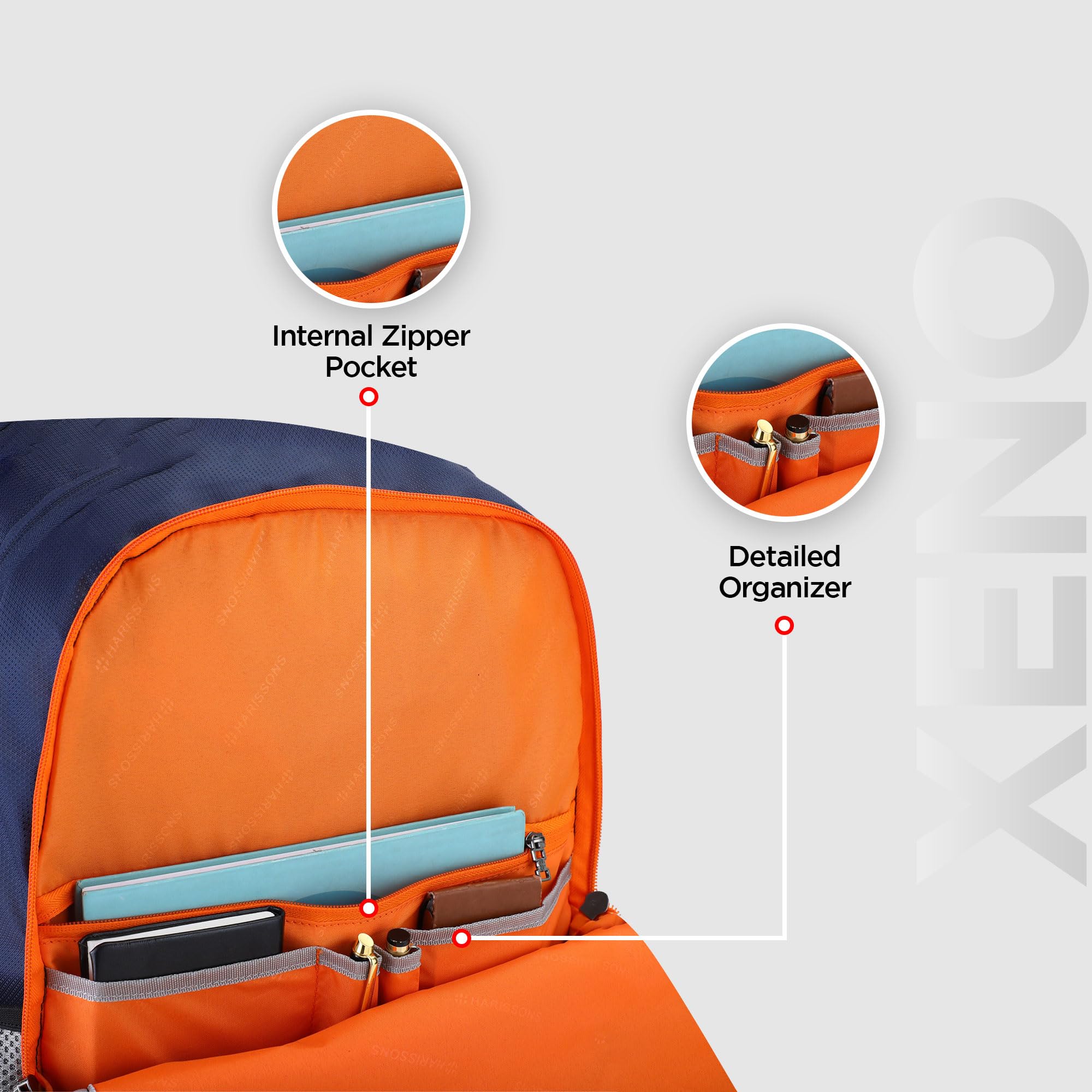HARISSONS Xeno Travel Laptop Backpack | 40L | Fits 15.6" Laptop | Water-Resistant Dobby PU Polyester | USB Port, Rain Cover, Reflectors, Sternum Strap | Work, College & Commute (Blue & Orange) 1