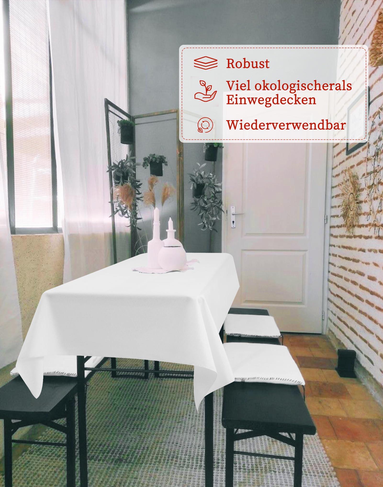 Showgeous Bier-Tischdecken 6er-Pack Weiß 100x250cm | für 50-cm- und 70-cm-Biertische,rechteckige Tischdecken,waschbar,100% Polyester,Blickdichte,Anti-Falten