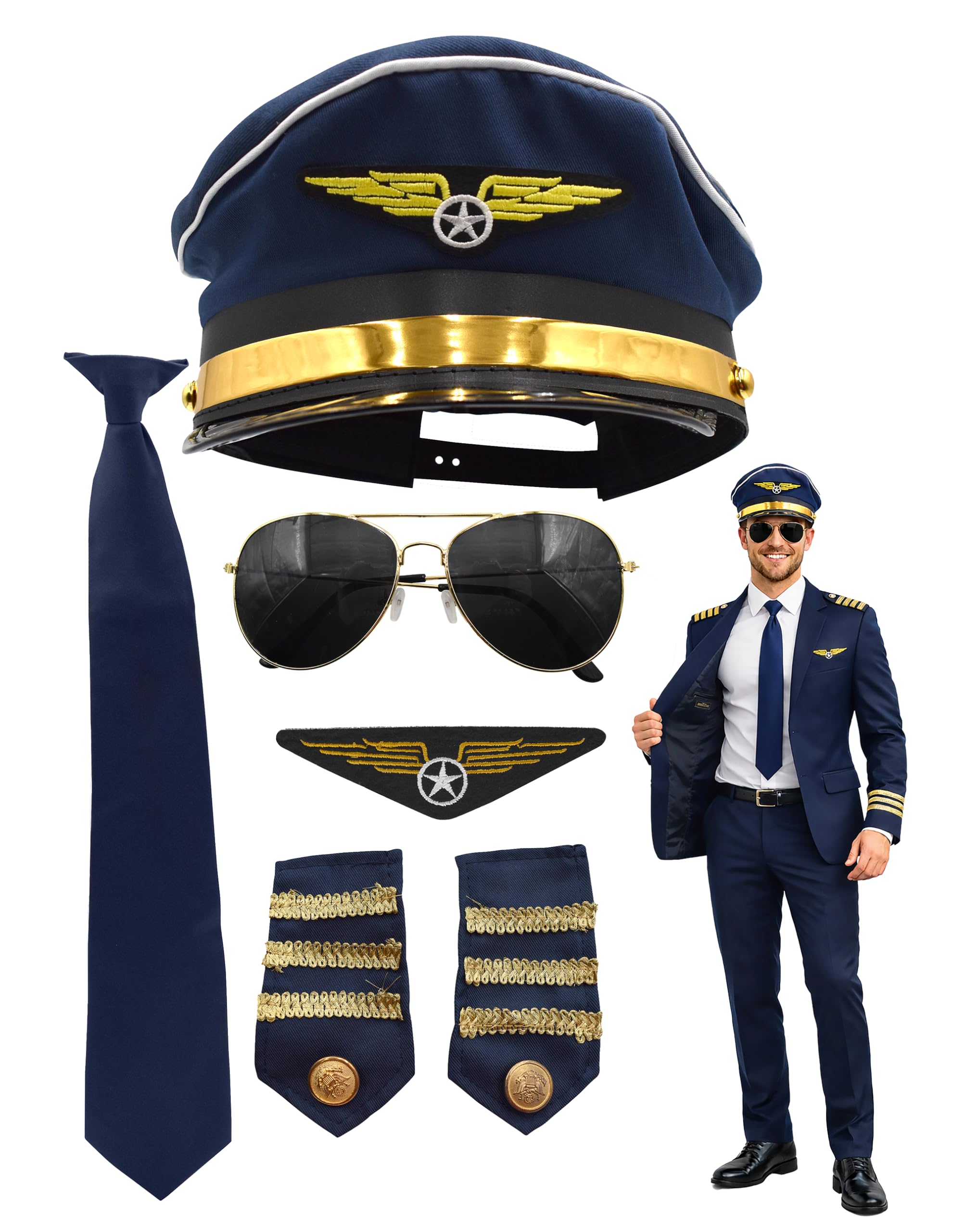 Pilot Hat, Pilot Uniform with Epaulettes, Pilots Costume Accessories Men, Pilots Aviator Costume, Captain Man Costumes