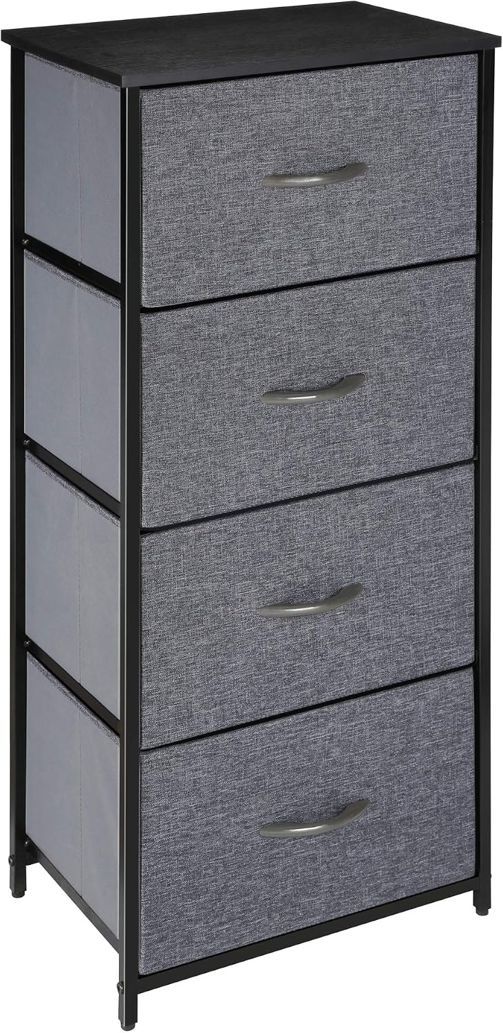 Kamiler Narrow Dresser Storage 4 Drawers, Tall Vertical Organizer Tower Unit for Bedroom/Closets/Laundry Room/Hallway/Entryway, Sturdy Steel Frame, Fabric Bins (Gray)
