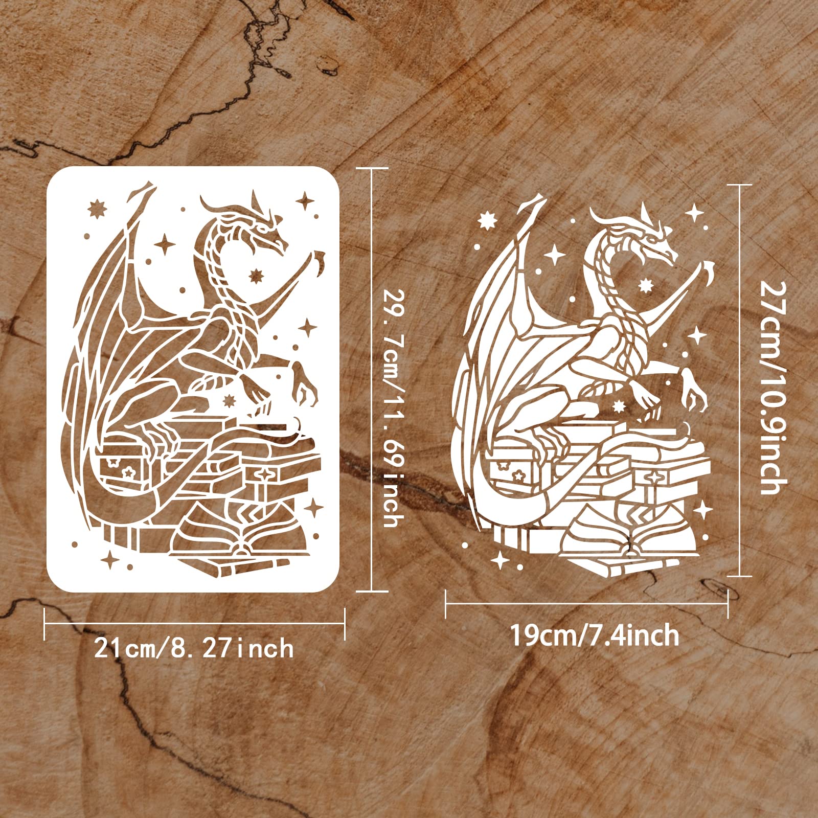 FINGERINSPIRE 9PCS Dragon Painting Stencil 15x15cm Dragon Silhouette Template With Paint Brush Hollowed Dragon With Wings Stencil Reusable Pterosaur Template Fantasy Theme Stencil For DIY Crafts