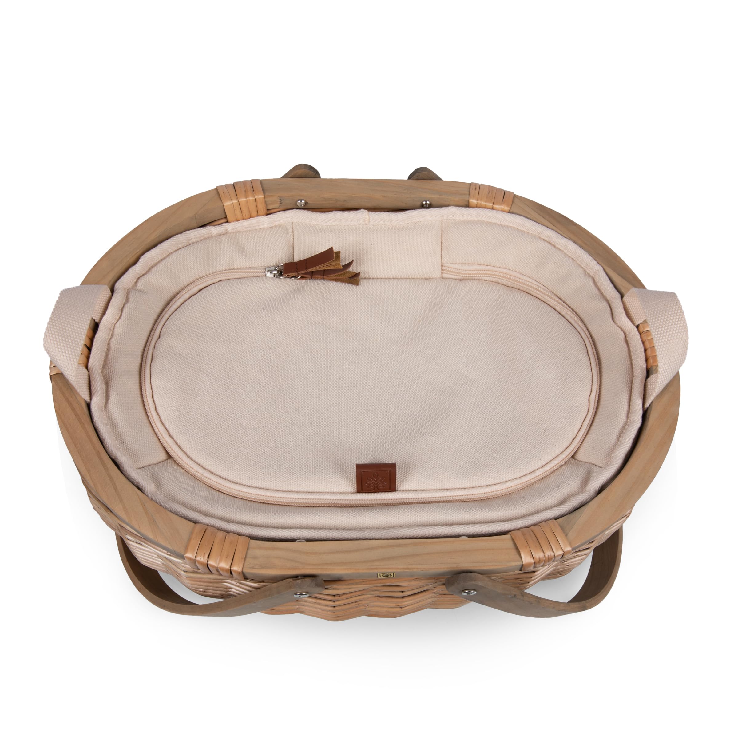PICNIC TIME Sequoia - Cesta de picnic con compartimento refrigerador, cesta de picnic tejida con bolsa térmica extraíble, cesta de picnic de mimbre vintage, (beige)