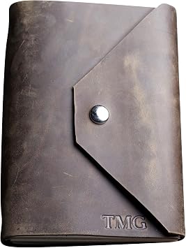 Ox & Pine Personalized Refillable Leather Snap Journal - Made From Full Grain Leather - Notebook or Sketchbook 4x6, Dot Grid Paper, Rustic Brown