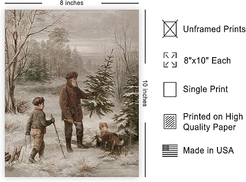 Miniatura 2 de Poster Master Póster vintage de pintura navideña campestre, impresión retro de invierno, arte de bosque, arte navideño, regalo para hombres y