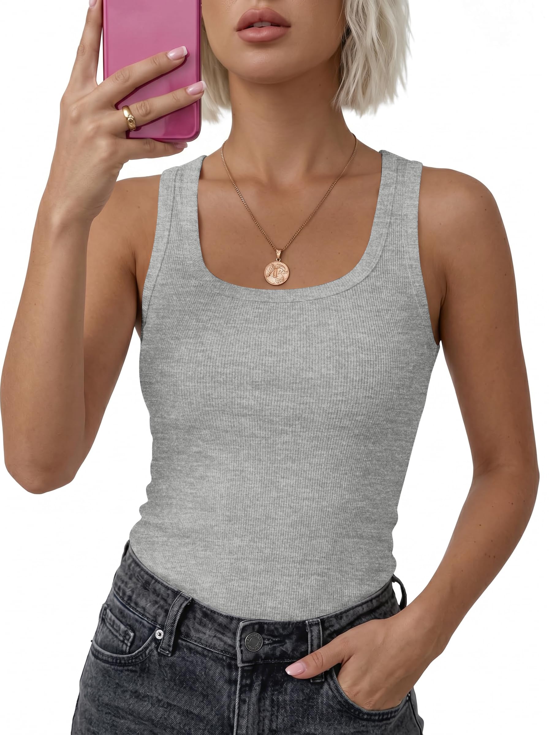 DUOEASE Canotta Donna Estiva Girocollo Slim Fit Top Donna Elegante Senza Maniche Canottiera Tinta Unita Sexy