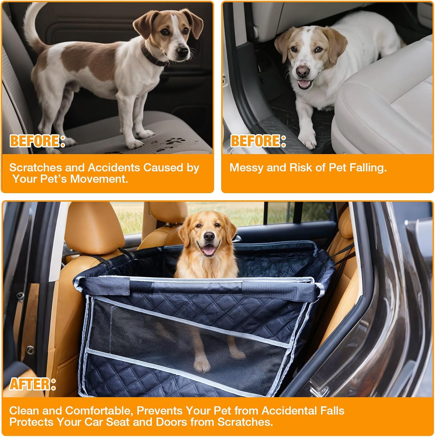 Ultimate Comfort: Dog Car Seat for Large Dogs with Mesh Windows & Support