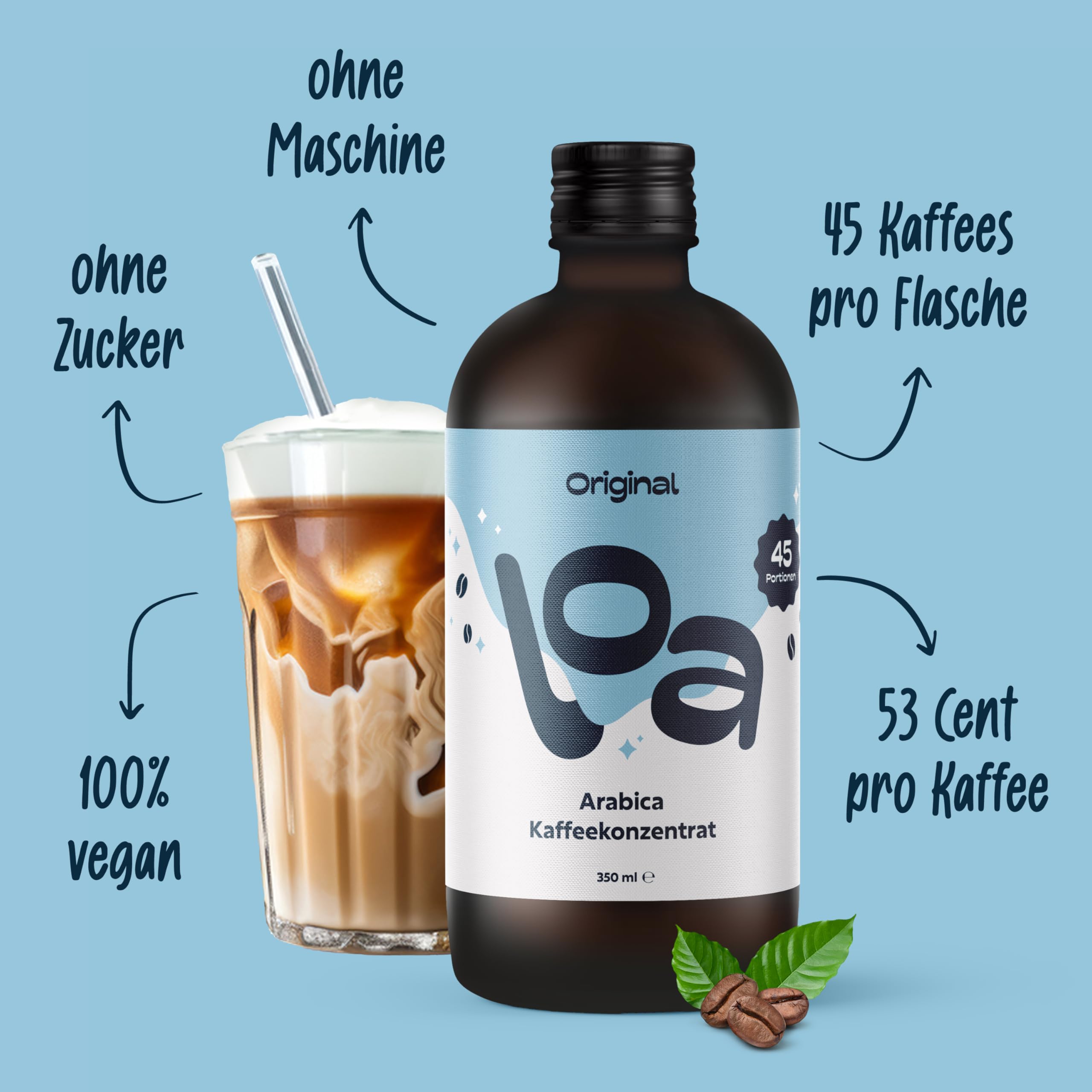 Loa - Kaffeekonzentrat mit Kaffee Geschmack I 45 Kaffees a 53 Cent, zuckerfrei mit nur 11 Kalorien I Made in Germany I Kaffeesirup für Capuccino, Espresso, Flat White, Coffee