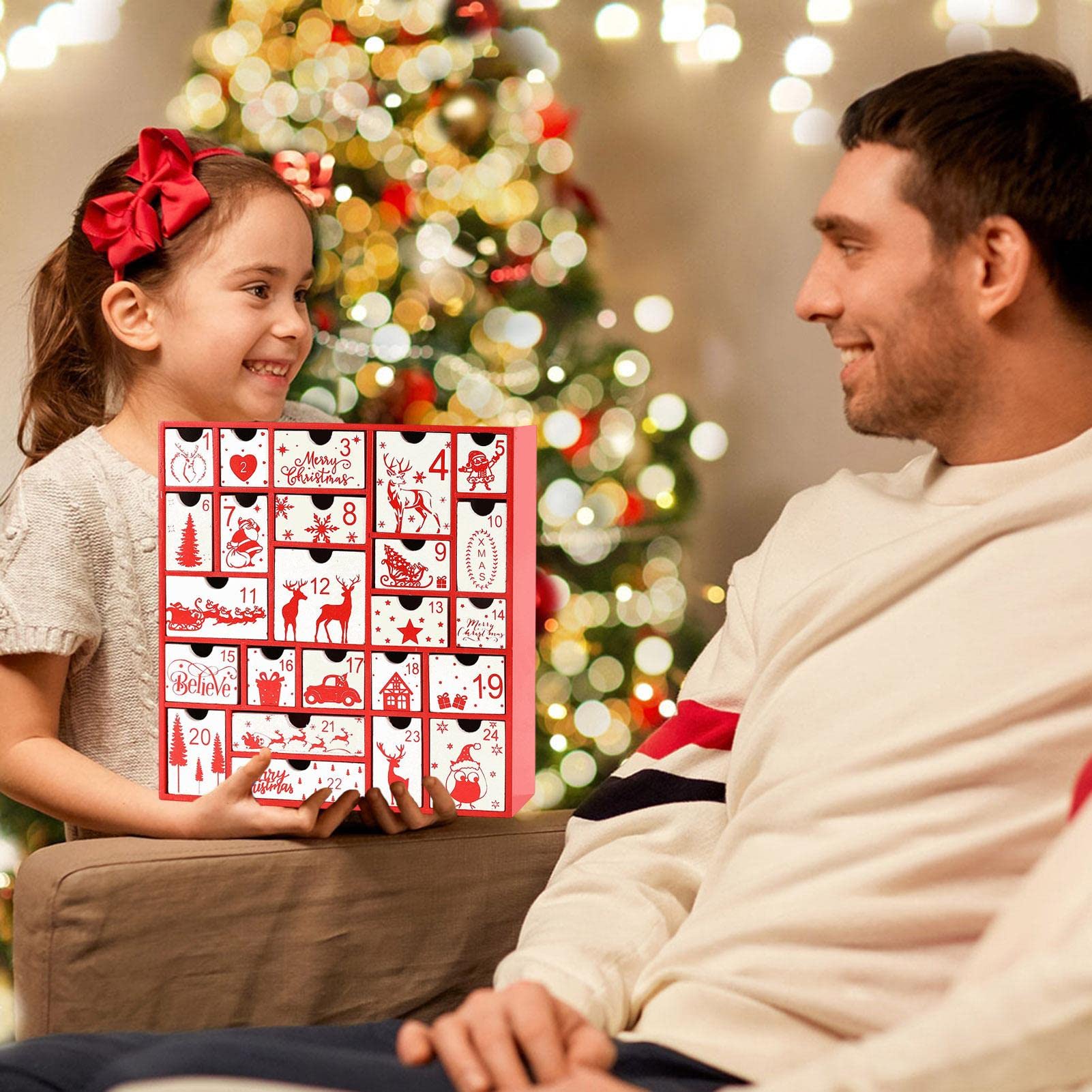Yeeda Calendario de Adviento de Navidad, relleno de 24 cajones, calendario de Navidad, calendario de Adviento, caja de regalo de caramelos para niños, niños, niñas | de Navidad, calendario de Adviento, de regalo de caramelos para niños, niños, niñas