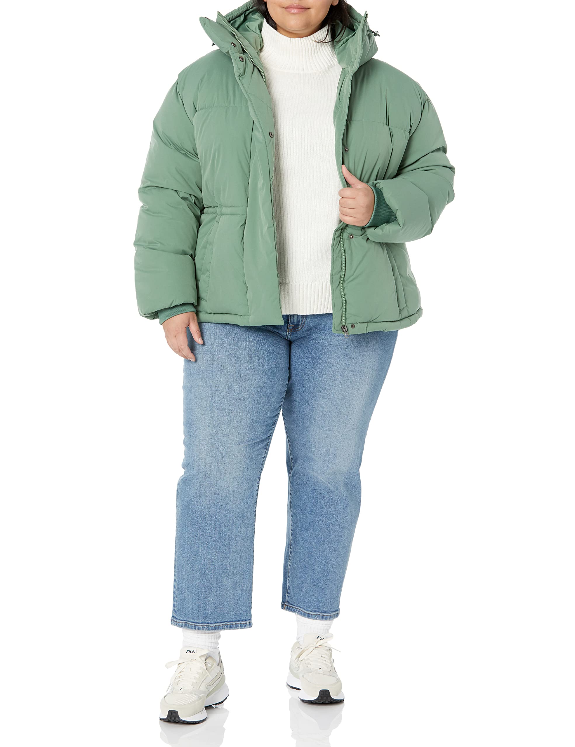 Amazon Essentials Damen Kurz Geschnittene Daunenjacke mit Kapuze, Puffer Winterjacke für Damen (in Übergröße erhältlich)