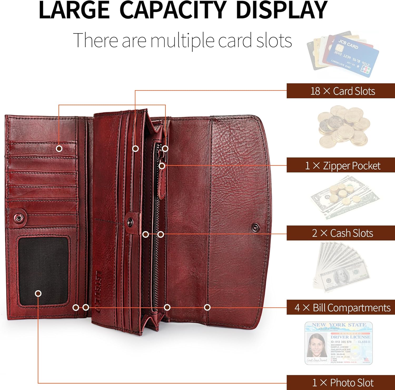 Wallets for Women Large Capacity Leather Clutch Wallet Card Organizer Women's Purse - Image 4