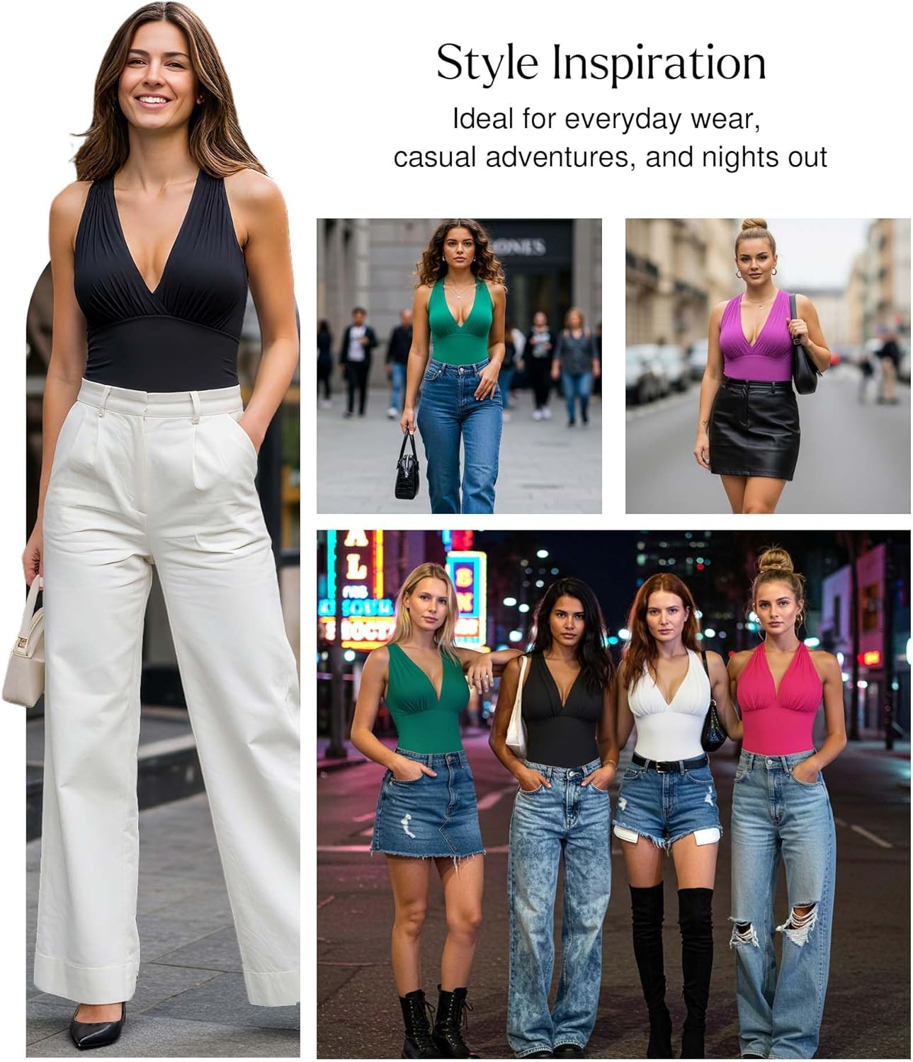 Popilush Body Suits For Womens Tummy Control Shapewear Halter Top V Neck Backless Summer Going Out Tops - Image 6