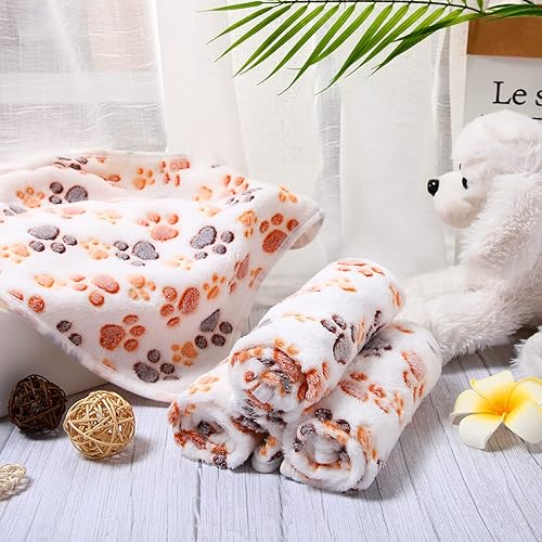 Vista 26 de Tatuo 4 unidades de mantas para perros y cachorros, juguetes de dentición, manta de vellón con estampado de patas, manta de vellón para mascotas