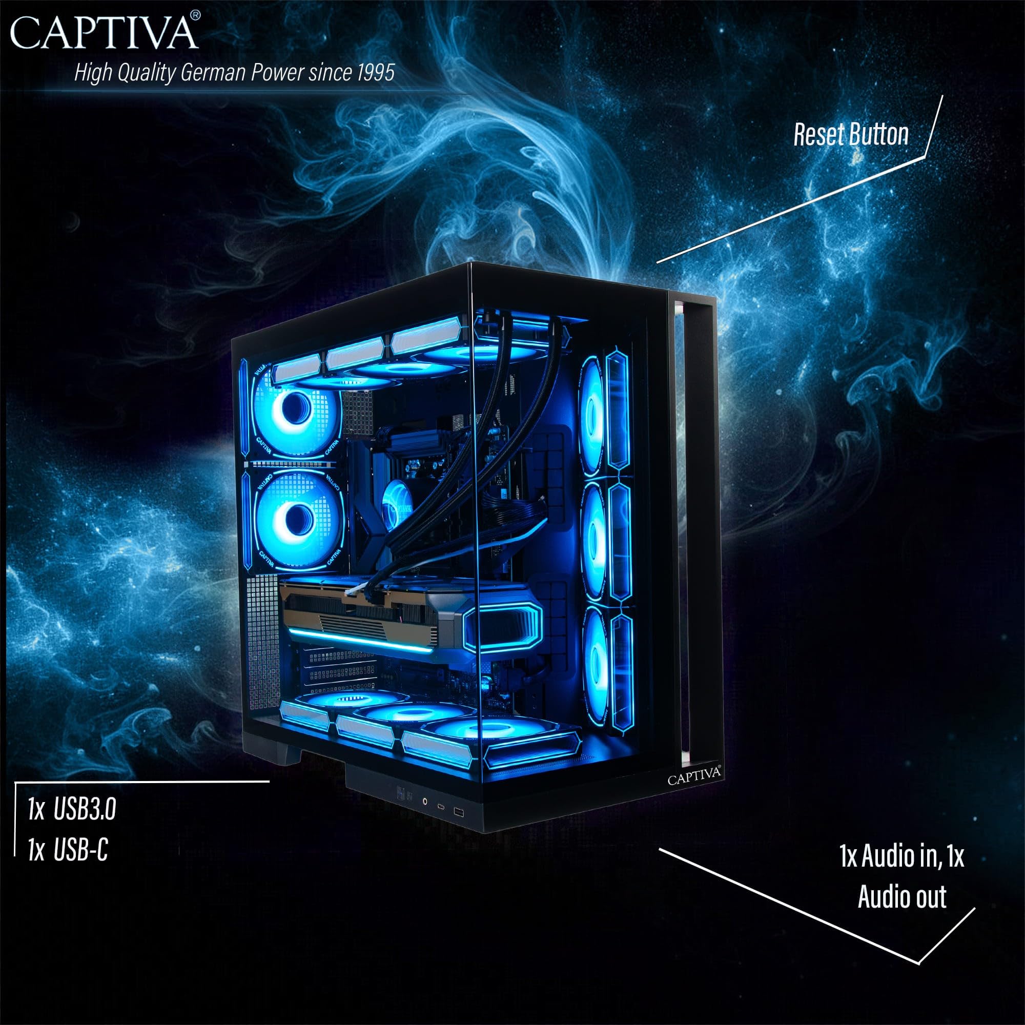 CAPTIVA PC Highend Gaming I90-064 (i9-14900KF/RTX5070 12GB GDDR7/SSD 2TB/64GB/WLAN/Windows 11 Home 64-bit) Intel? Core? i9 DDR5-SDRAM NVIDIA GeForce RTX 5070 Nero