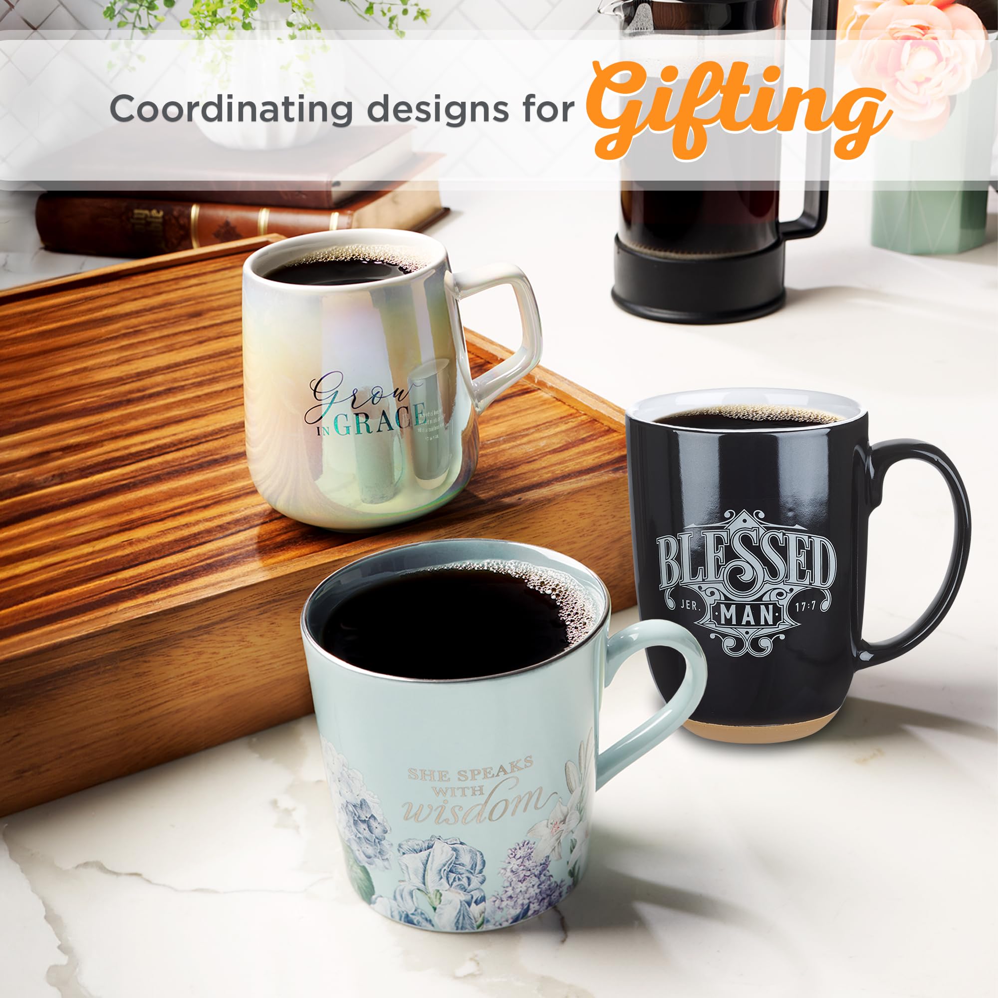 Christian Art Gifts Mug en céramique avec inscription « Inspirational Coffee » 15 oz Blessed Man