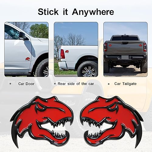 Miniatura 4 de HHLOU Un par de emblema de metal de dinosaurio Redeye para Dodge RAM TRX 1500 2500 3500 Charger Challenger (rojo)