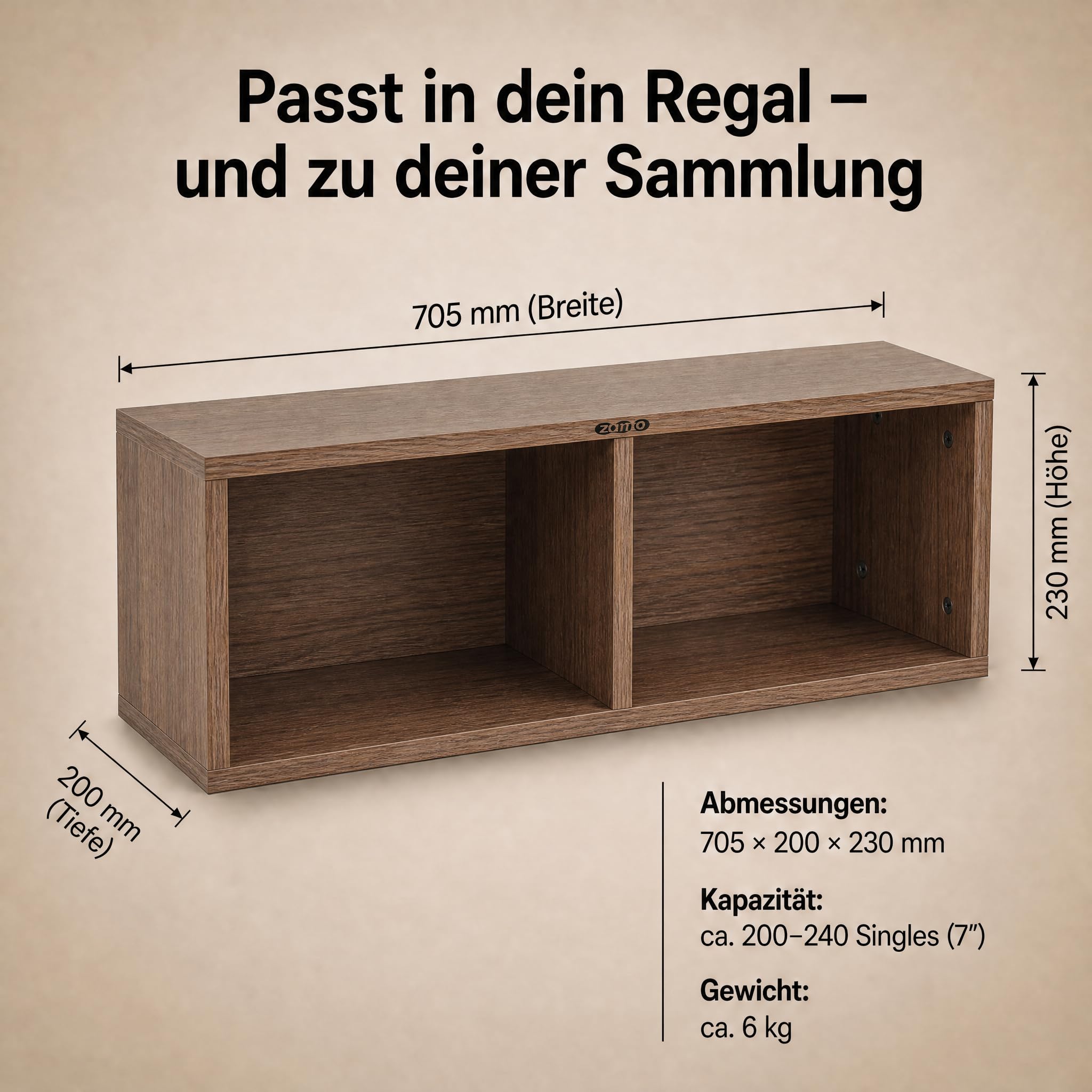 Mobiletto Per Vinili 7" Zomo Vs-Box 7/200 Noce