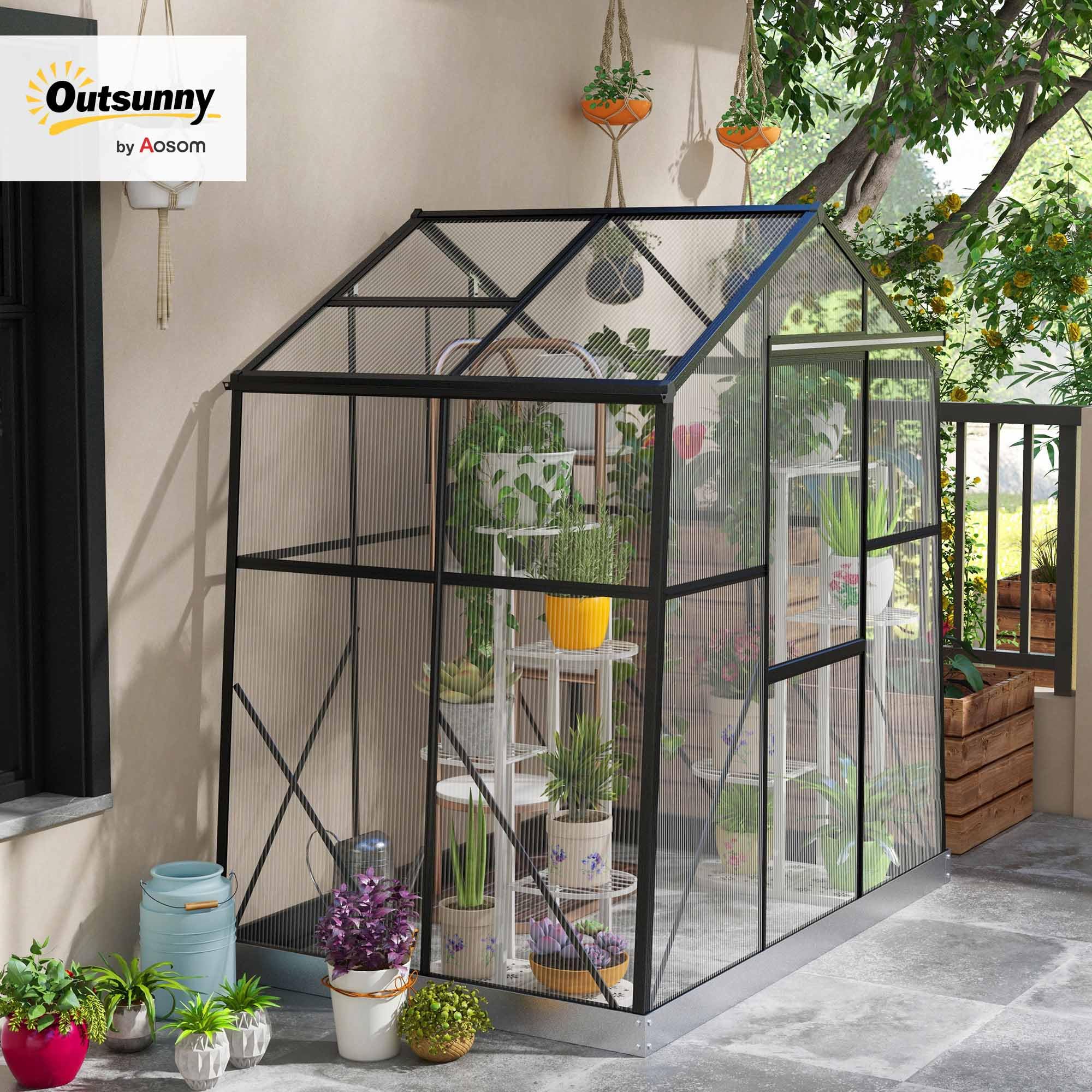 Outsunny Szklarnia aluminiowa, 131 x 192 x 203 cm, szklarnia na pomidory, 2,51 m², z drzwiami przesuwnymi, oknem, fundamentem, do hodowli roślin na balkon, do ogrodu, czarna