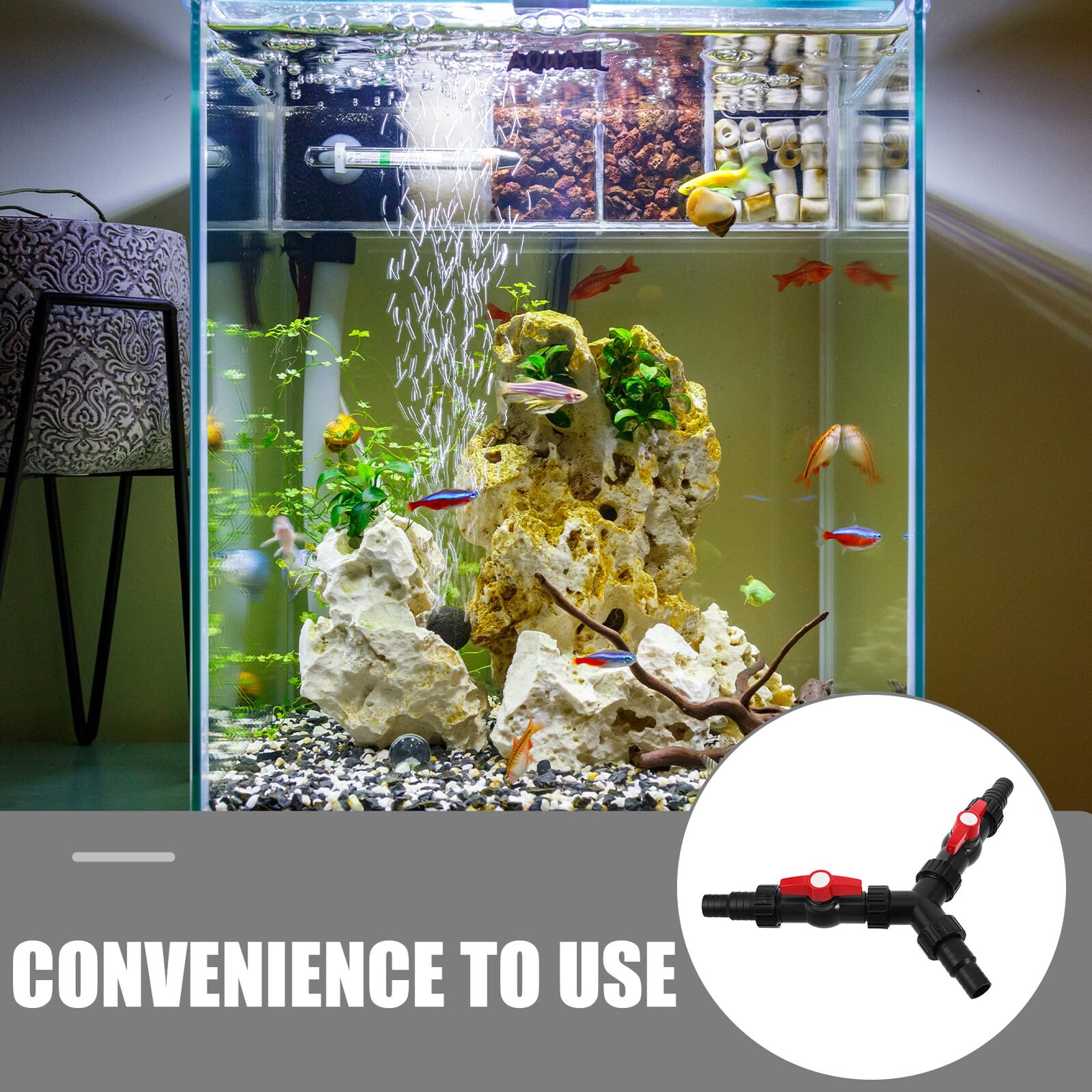 Alasum Connettore Y per Tubo Acqua Vie con Valvola di Controllo Silenziosa Distributore Flusso Efficiente per Acquari Fontane e Laghetti Adattatore per Tubi per Ambienti Interni