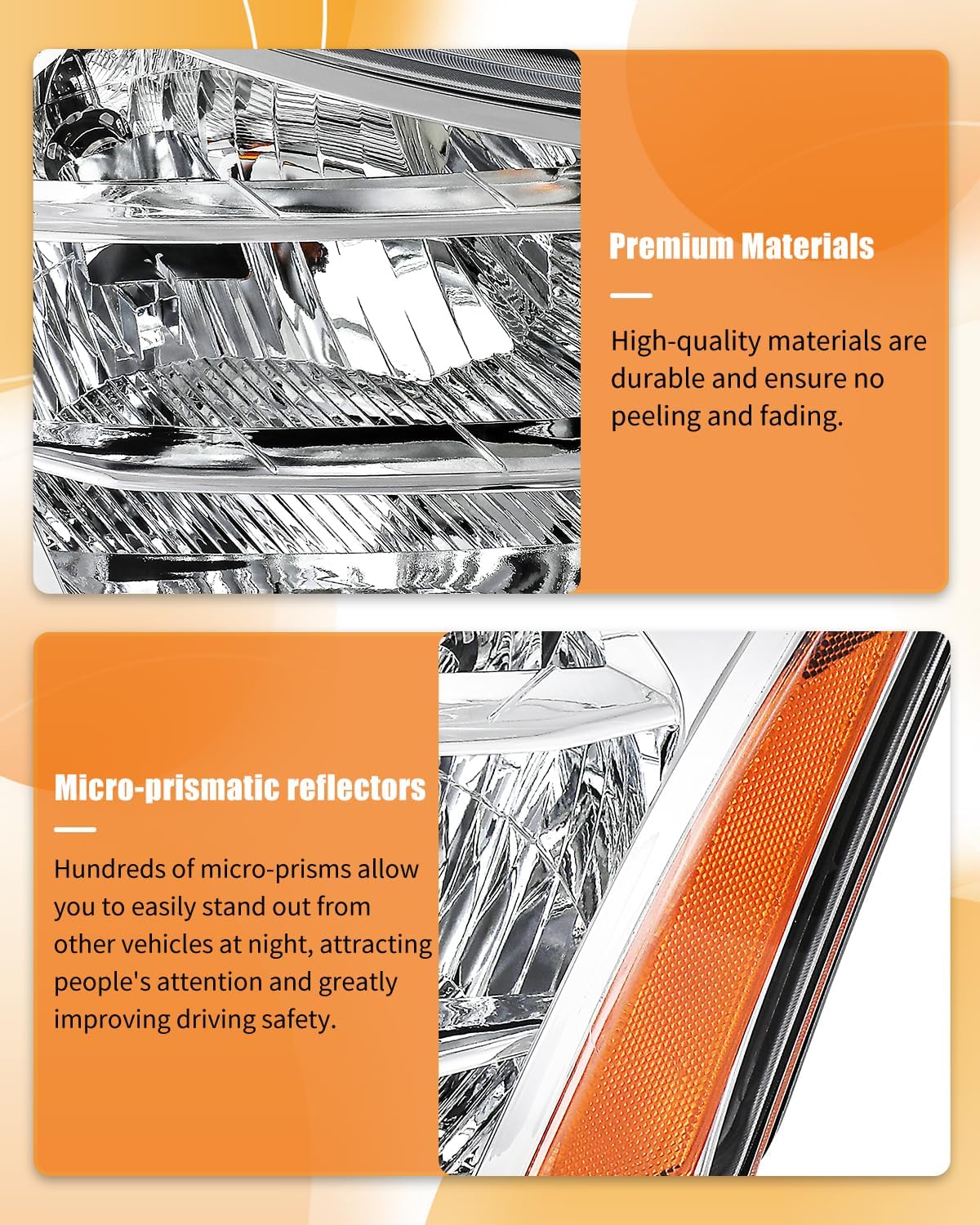 2PCS Headlight Assembly for Focus Ambiente 2.0L 2008 for Focus S 2.0L 2008-2011 Chrome Housing Clear Lens Amber Reflector Replace S4Z13008F - Bulbs Are Not Included