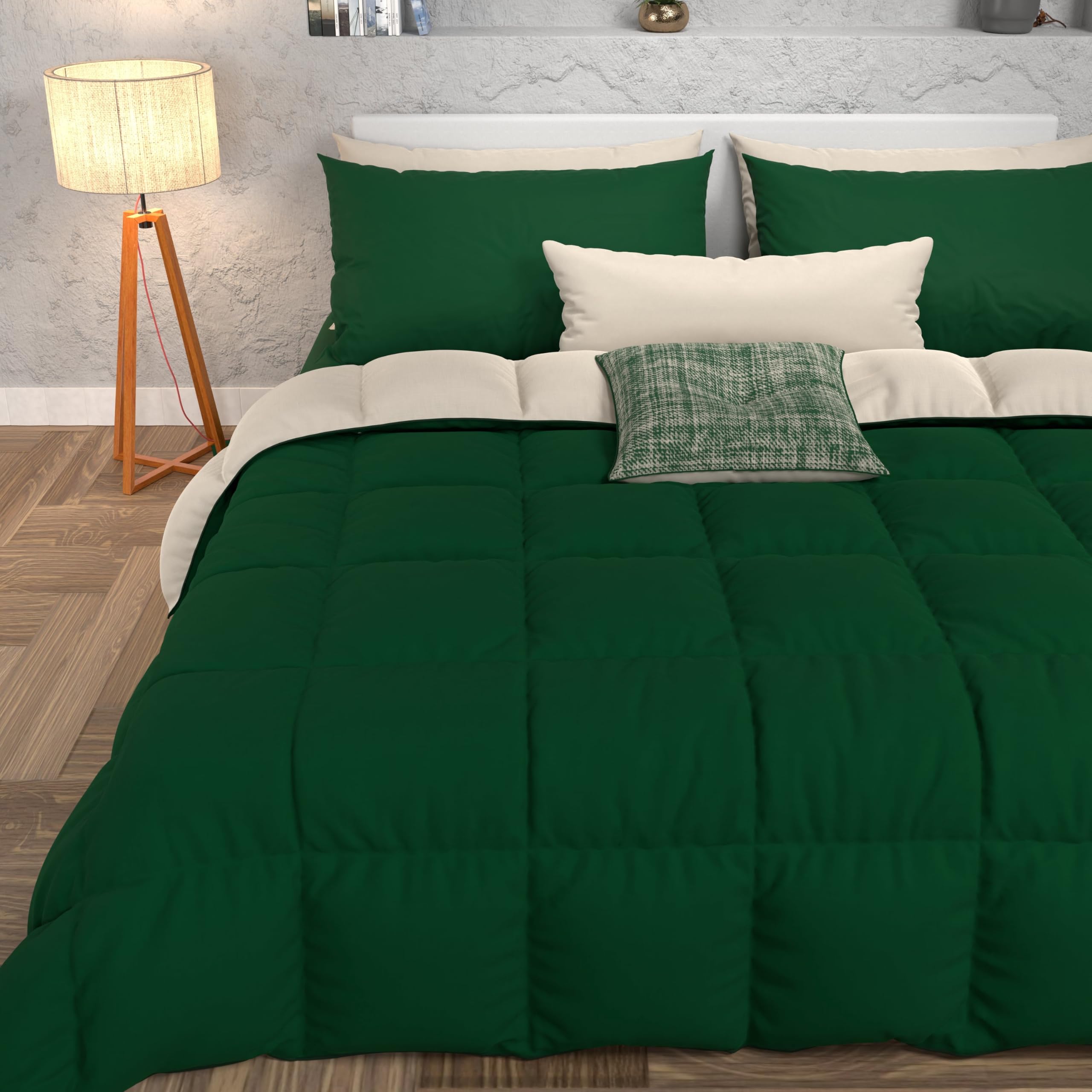 PETTI Artigiani Italiani - Winter Quilt 260x270 cm Super King, Warm Reversible Double Face Quilt Green Dove, Hypoallergenic Microfibre 300g/m², Soft and Cosy, Made in Italy