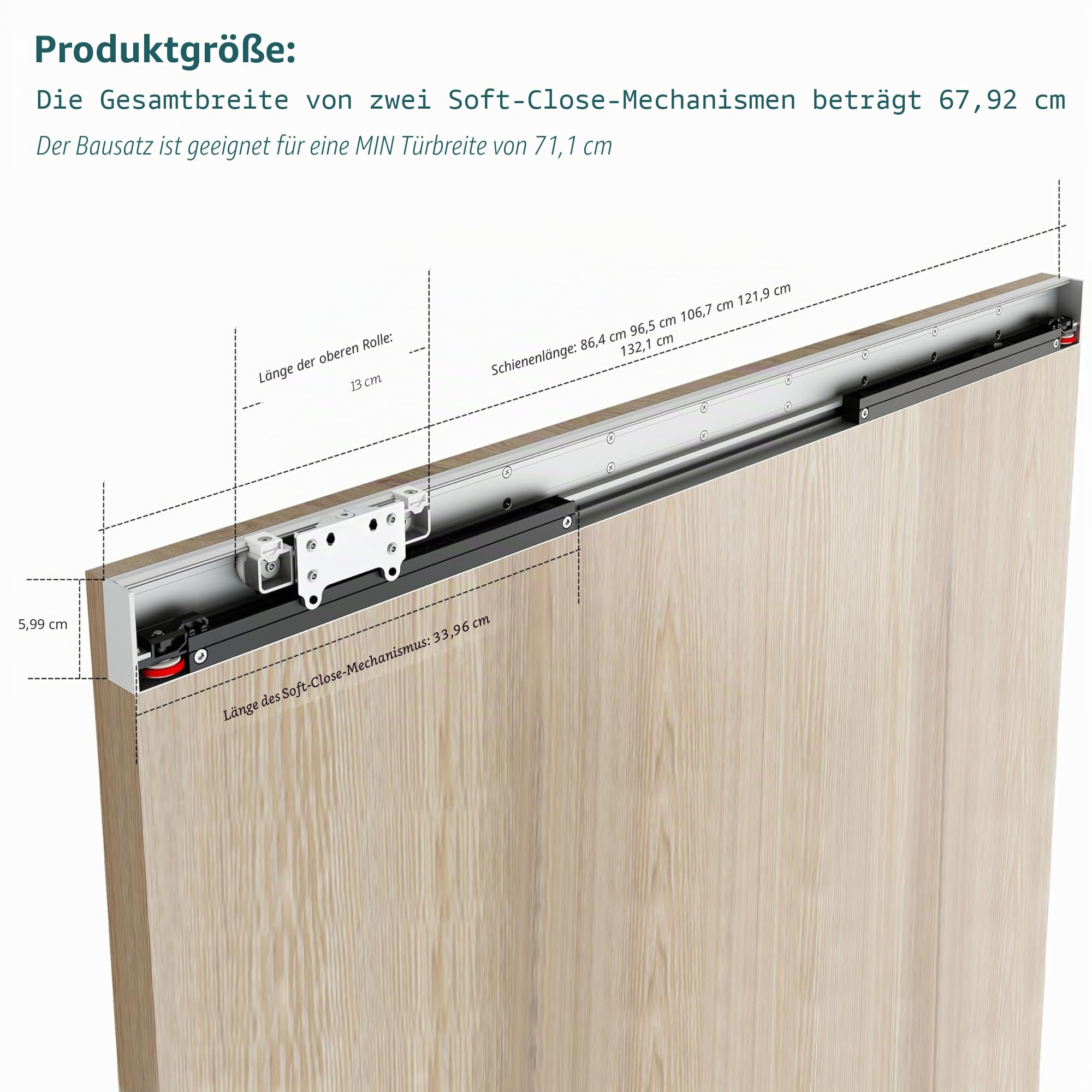 DIYHD 106,7 cm verdeckte Schiebetürbeschläge mit Absenkautomatik, keine Bodenschiene, passend für Öffnungsbreite 86,4 cm ~ 96,5 cm