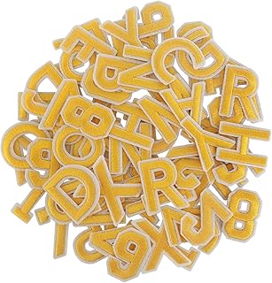 TXSN 72 parches termoadhesivos de letras y números, parches bordados de letras y números para ropa, sombrero, chaqueta, jeans, mochilas, bolsos y más, color amarillo