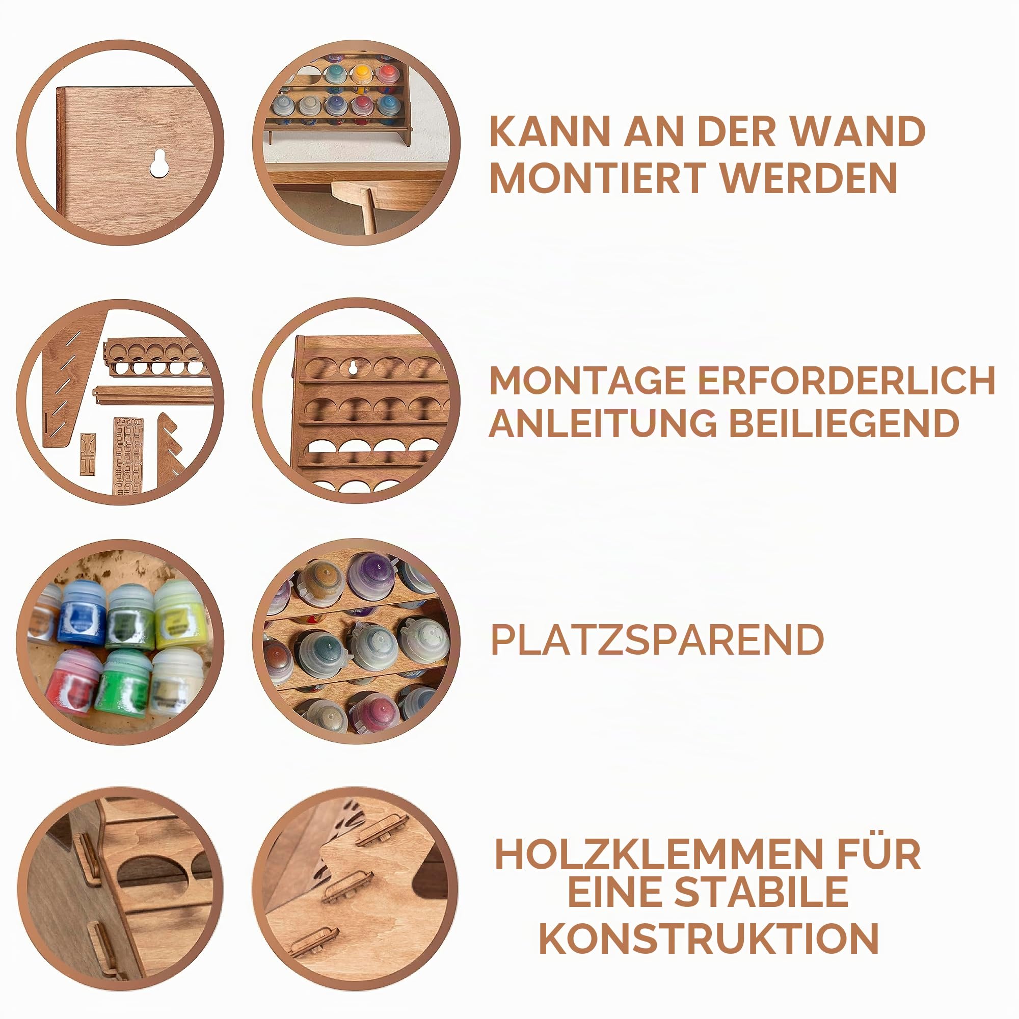 Farbregal Organizer mit 60 Löchern für Citadel Miniaturfarben-Set – Wandmontiertes Holz-Bastel-Farbregal – Bastel-Farbhalter Rack 40,6 x 13,2 x 32 cm