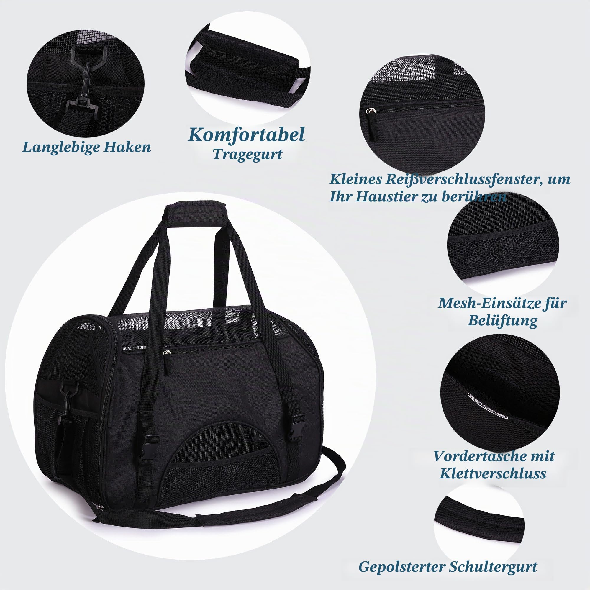 transporttas voor huisdieren voor honden & katten Comfort airline goedgekeurde reisetote zacht-zijdig tas met Mat, m, zwart