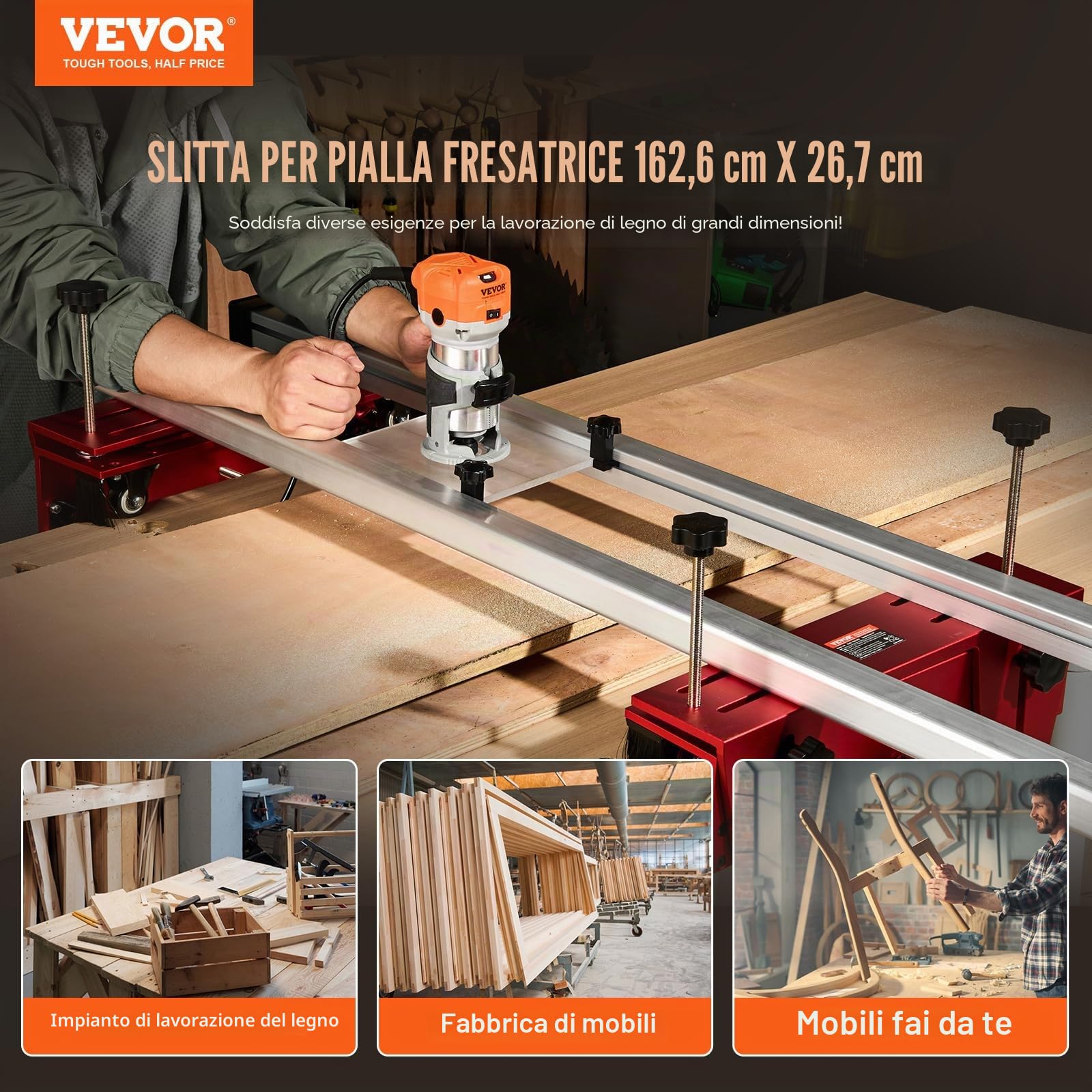 VEVOR Slitta per Fresatrice 1625 mm Slitta per Fresatrice Fai-da-Te Maschera per Appiattire Lastre Portatile, per Lavorazione del Legno per Appiattire Lastre, Rifilatura del Legno, Fai da Te per Casa