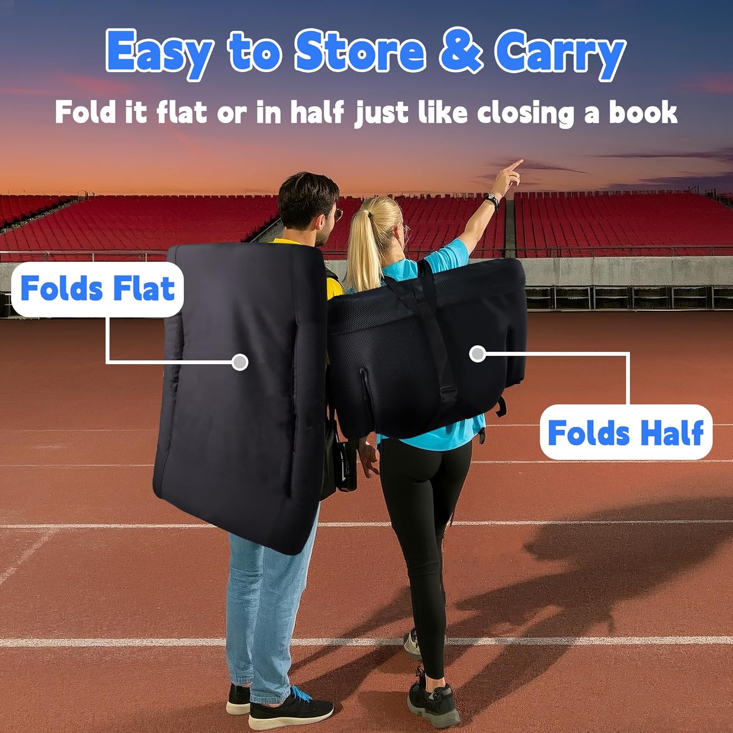 Stadium Seats for Bleacher Chairs with Back Support and Cushion, Wide Portable Padded Folding Stadium Chair with Armrests Reclining Positions for Sport Events Concerts Parks Camping, 2-Pack