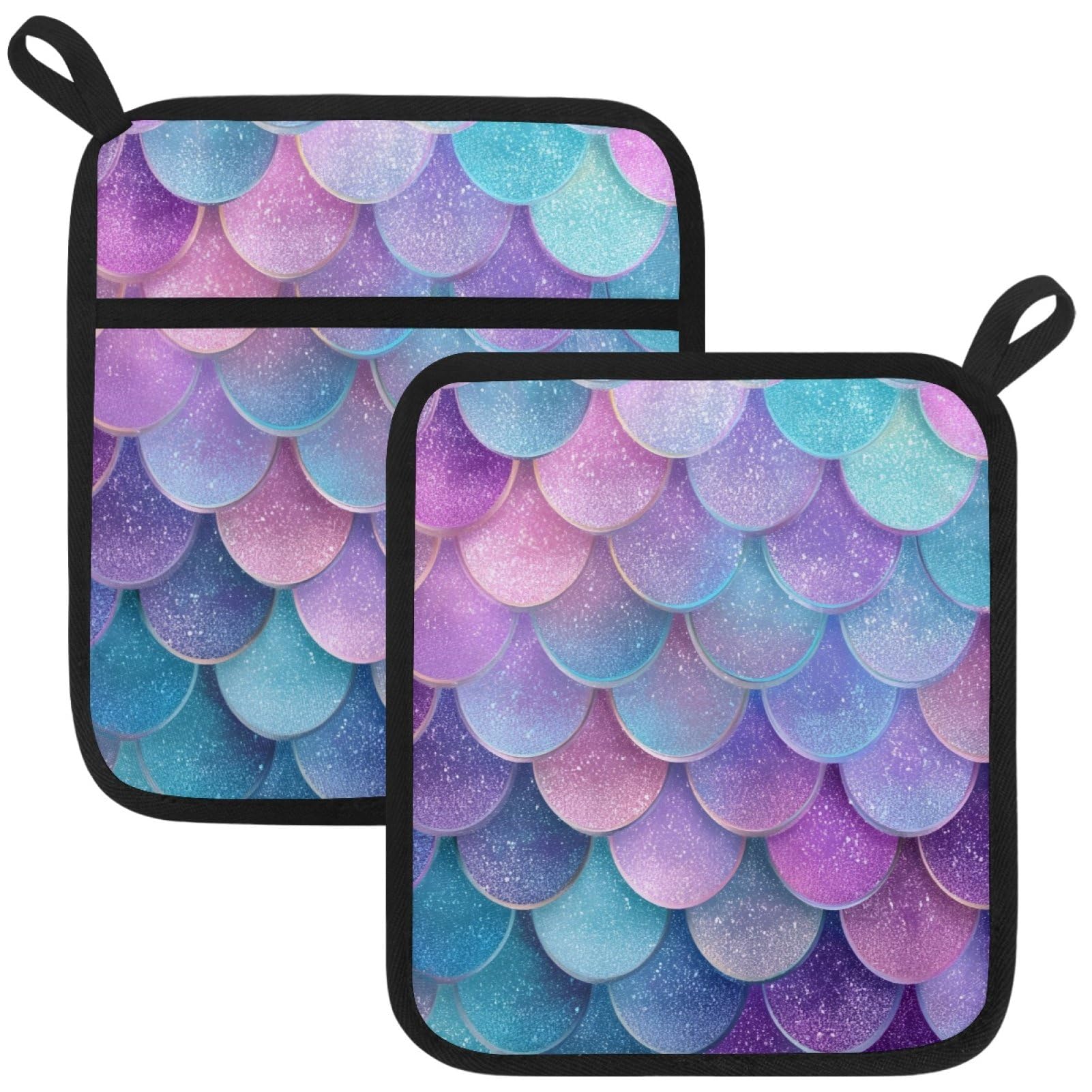 VAPOKF Scale Pot Holders with Pocket for Kitchen Heat Resistant Potholders Large Polyester-Cotton Square Oven Mitts Set