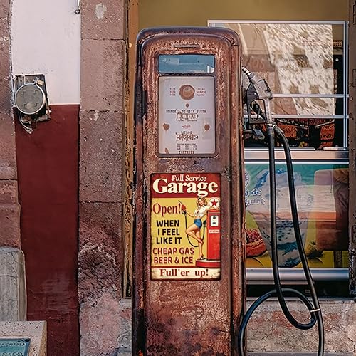 Miniatura 6 de GLOBLELAND Letrero de metal de 12 x 8 pulgadas para garaje de servicio completo, divertido letrero de decoración de estaño para estación de