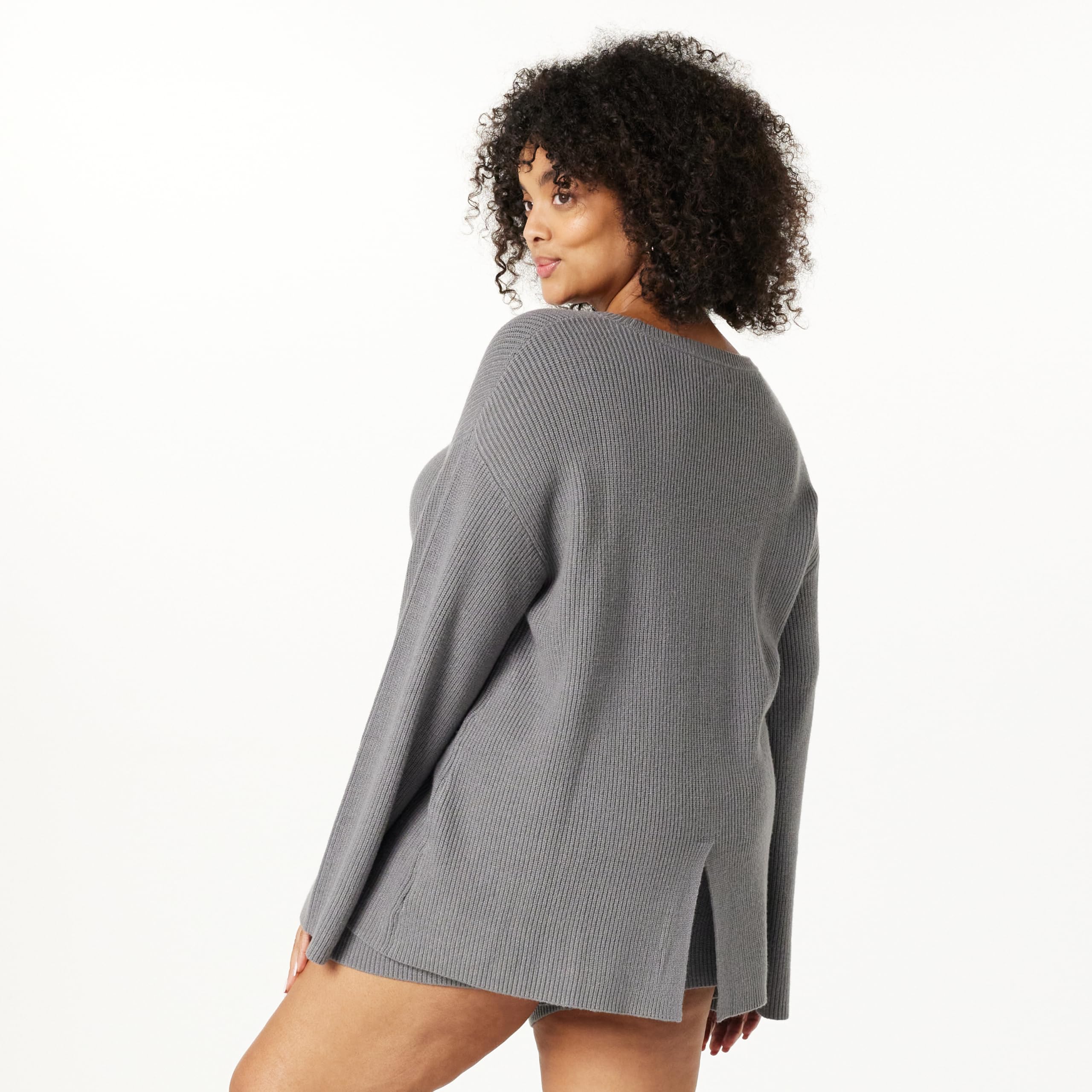 The Drop Women's Alice Crew-Neck Back-Slit Ribbed Pullover Sweater